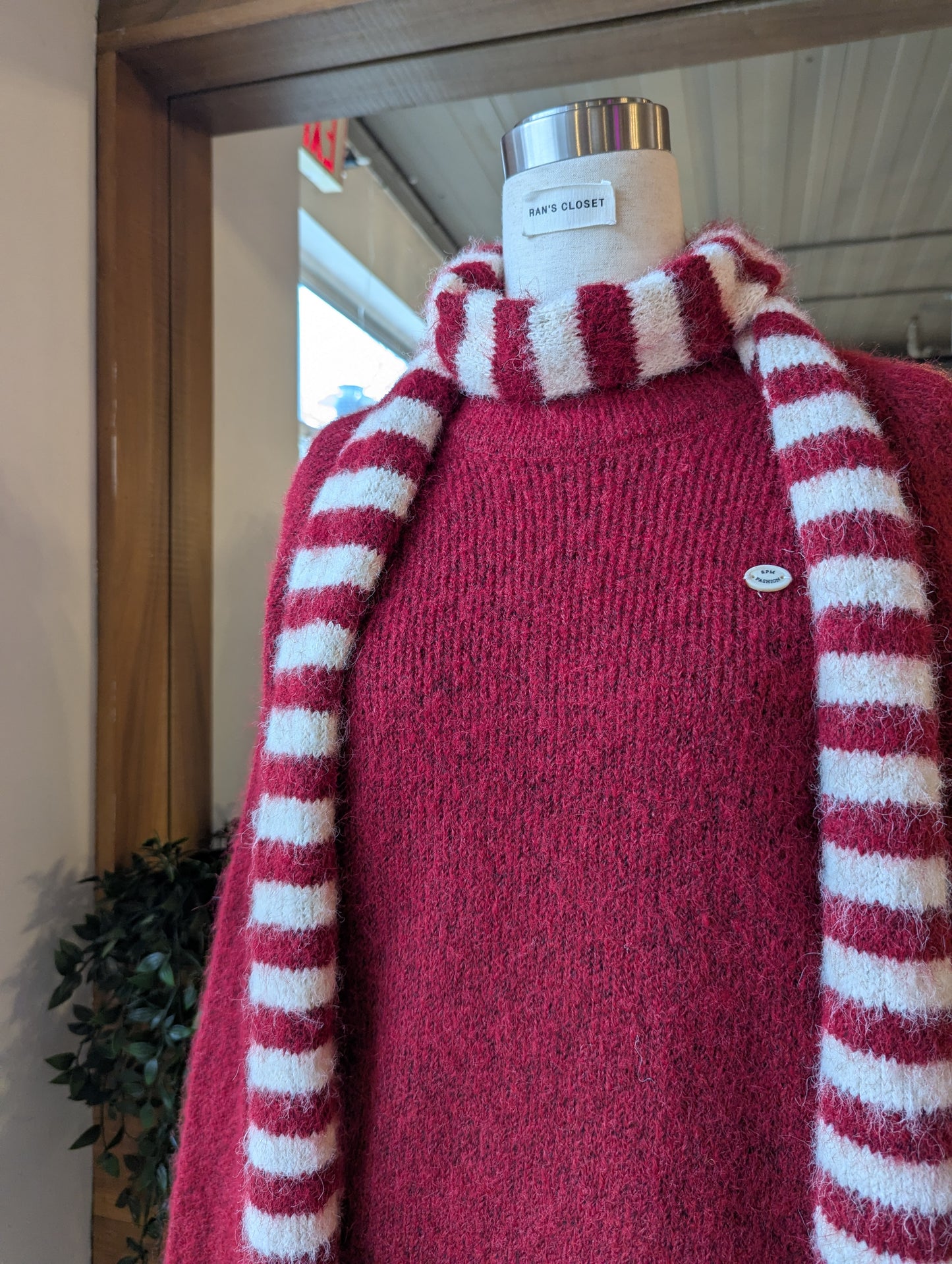 Sweater with Striped Scarf Set