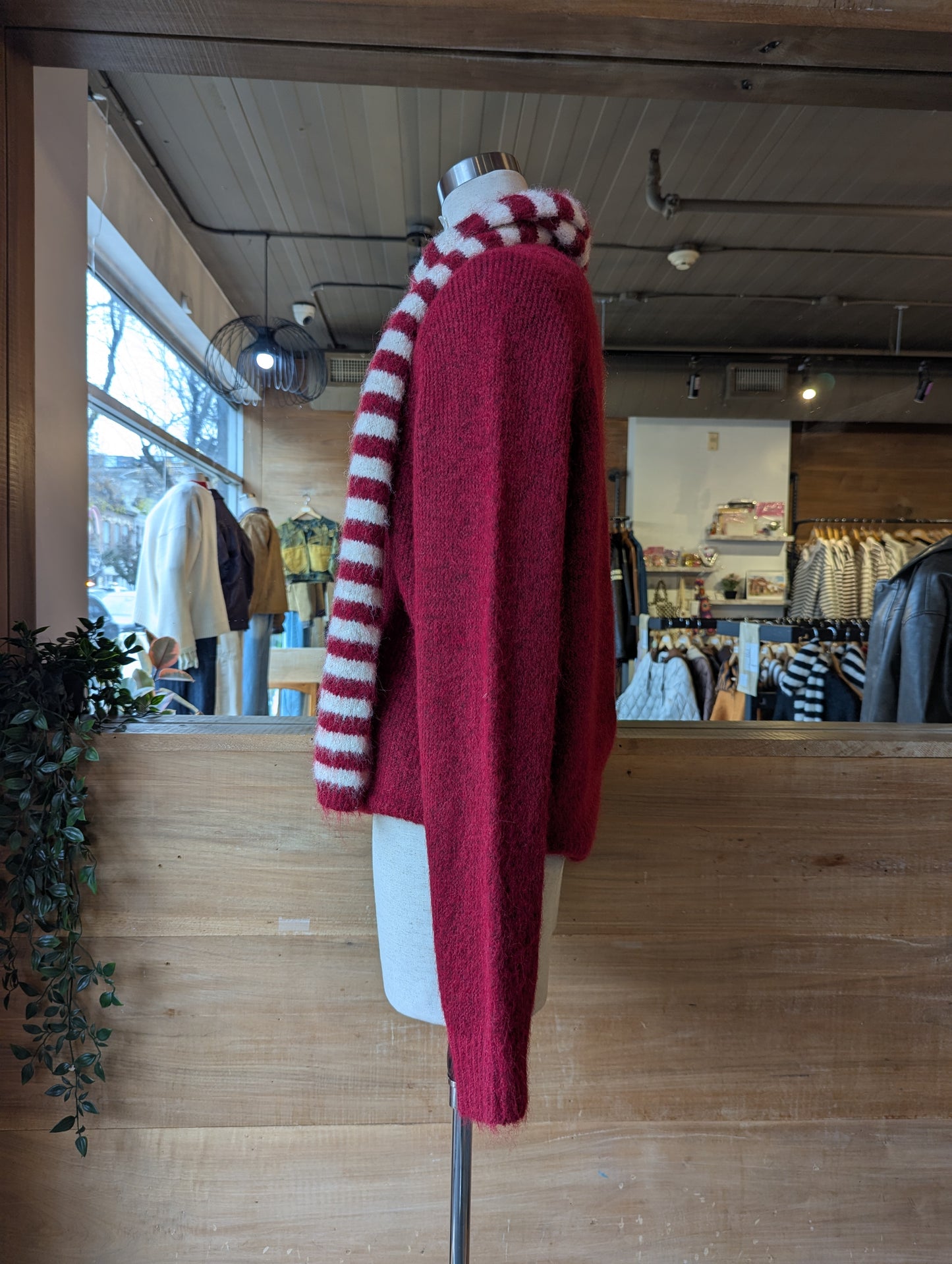 Sweater with Striped Scarf Set