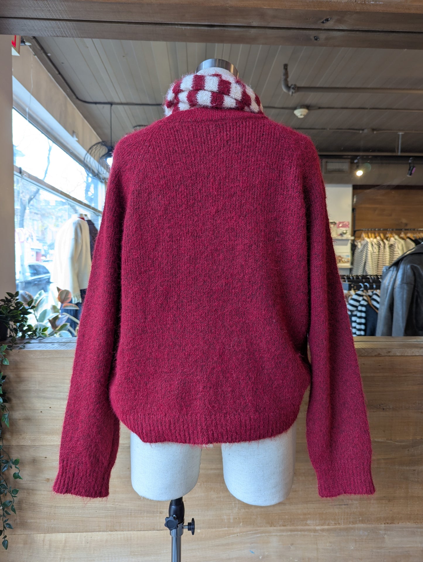 Sweater with Striped Scarf Set