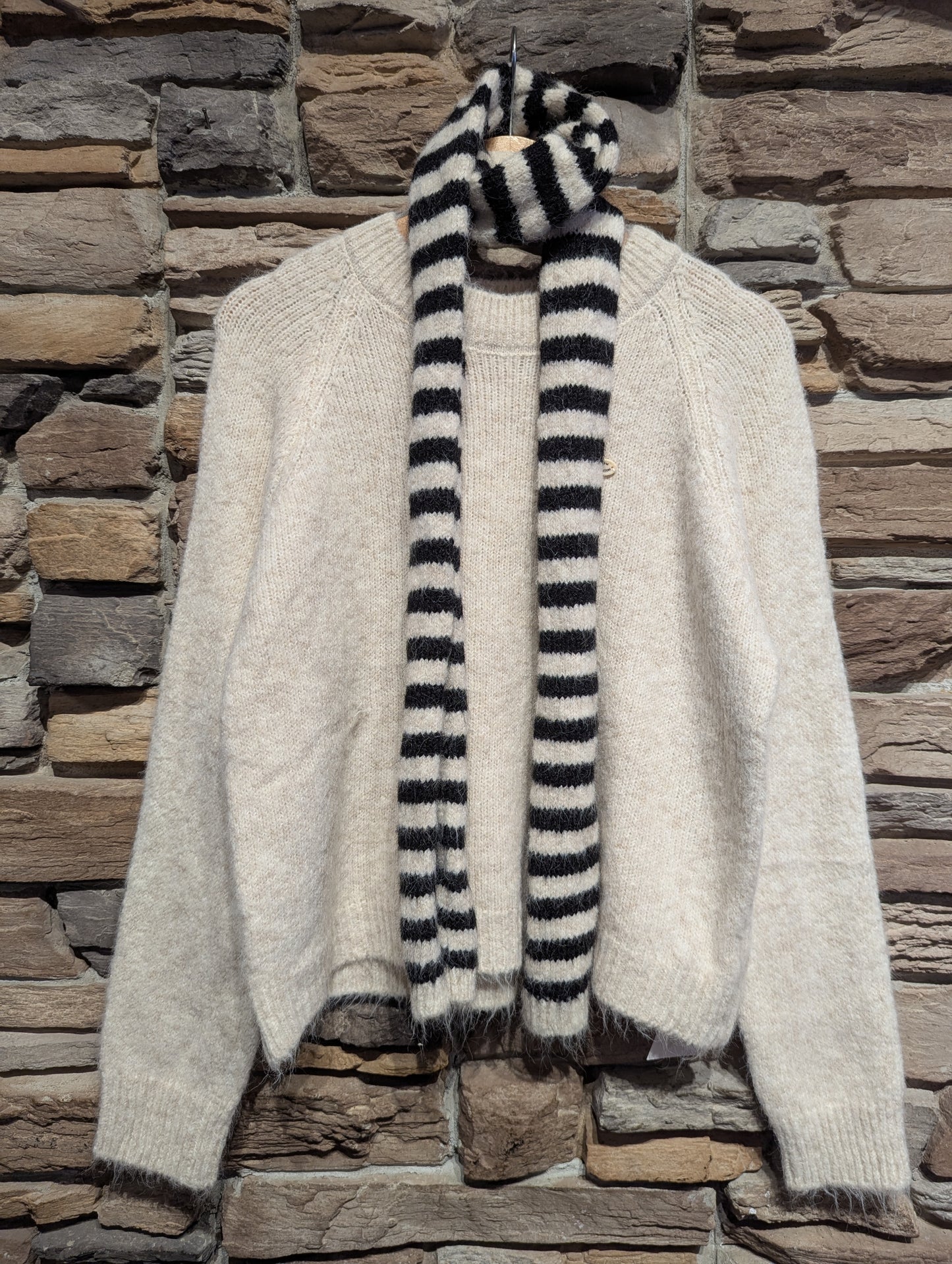 Sweater with Striped Scarf Set