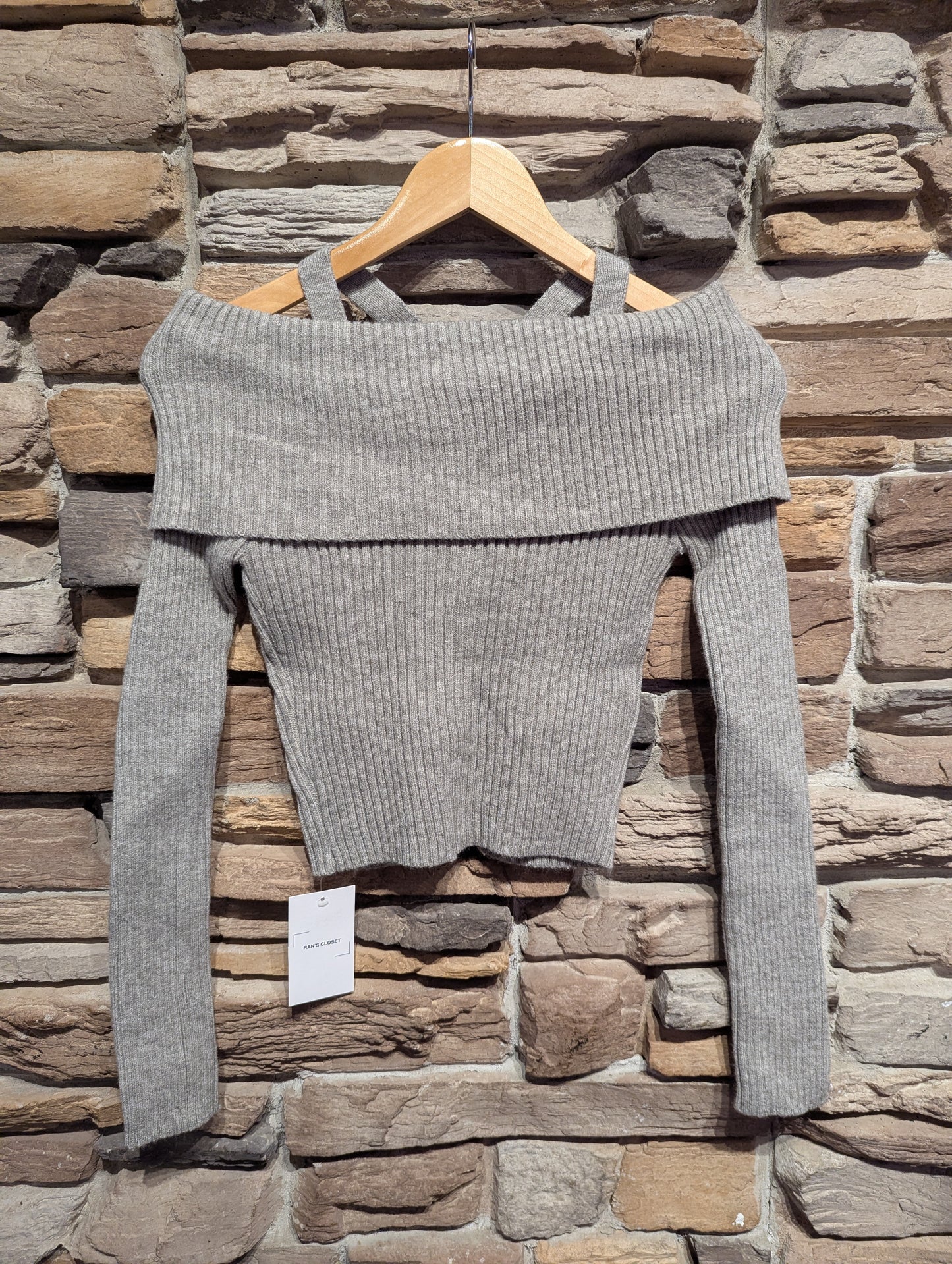 Off Shoulder Sweater with Buttons