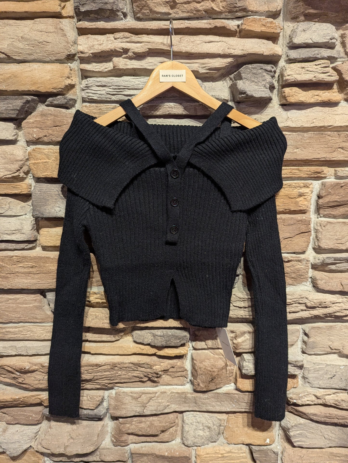 Off Shoulder Sweater with Buttons