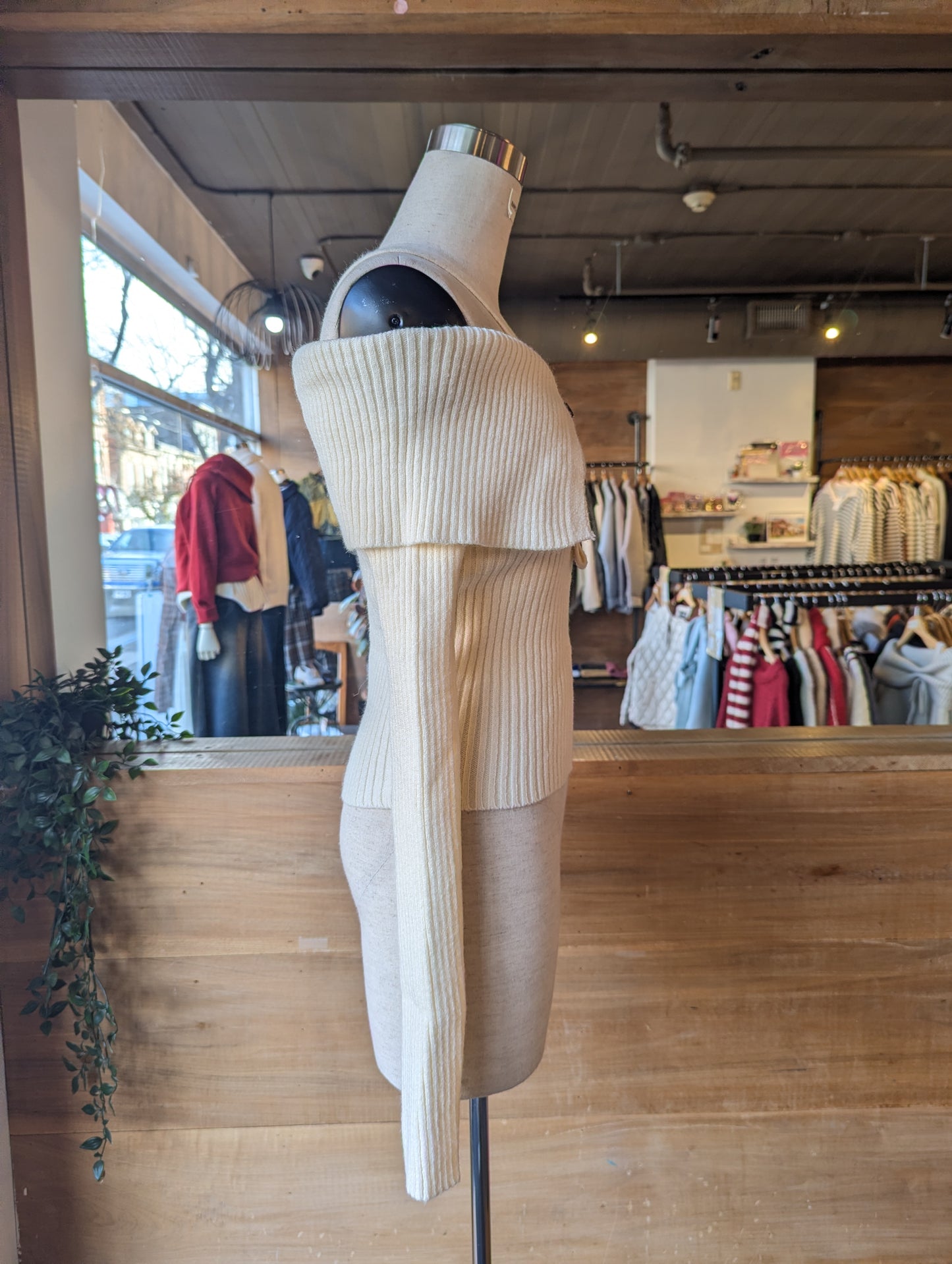 Off Shoulder Sweater with Buttons