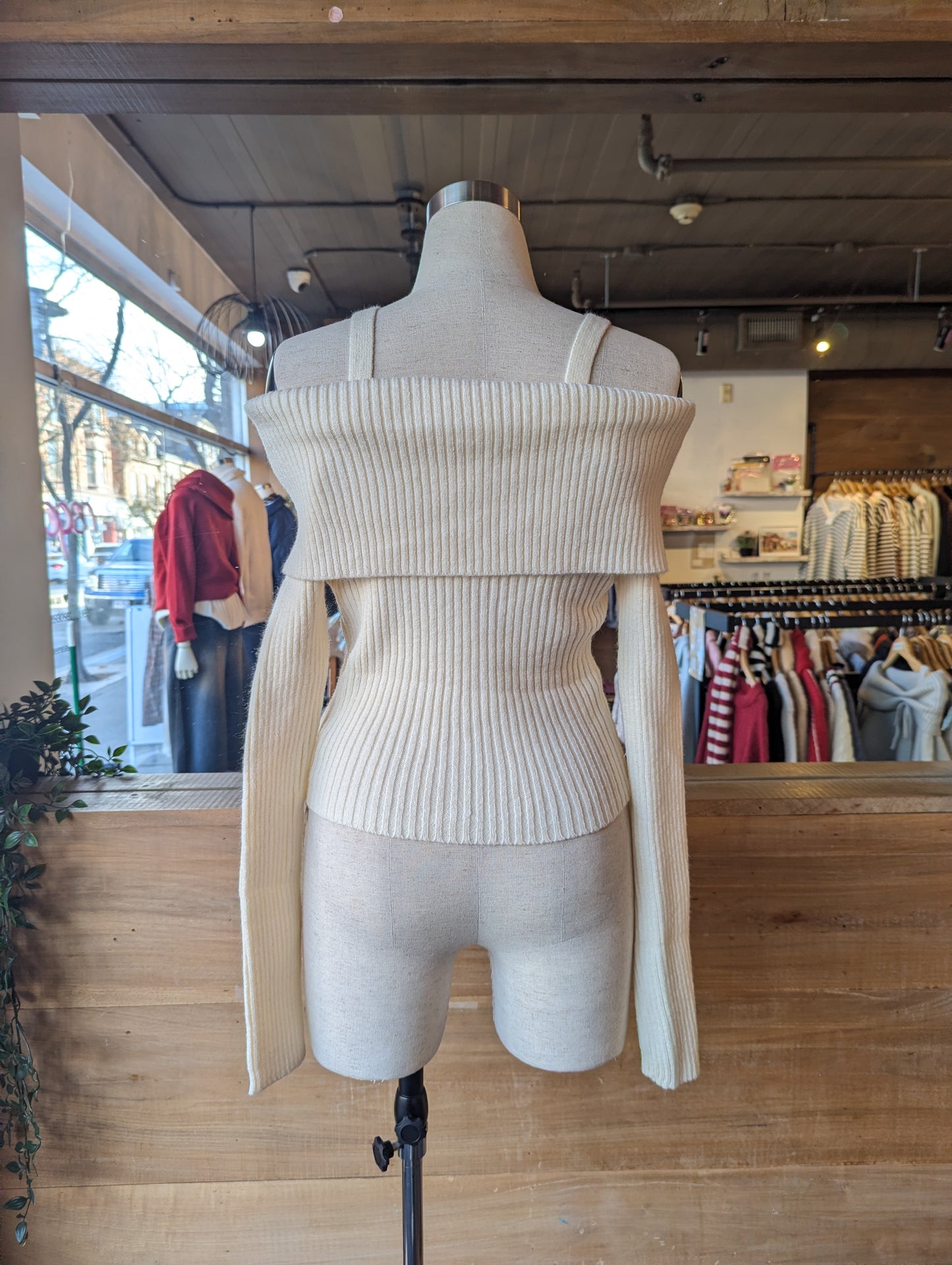 Off Shoulder Sweater with Buttons