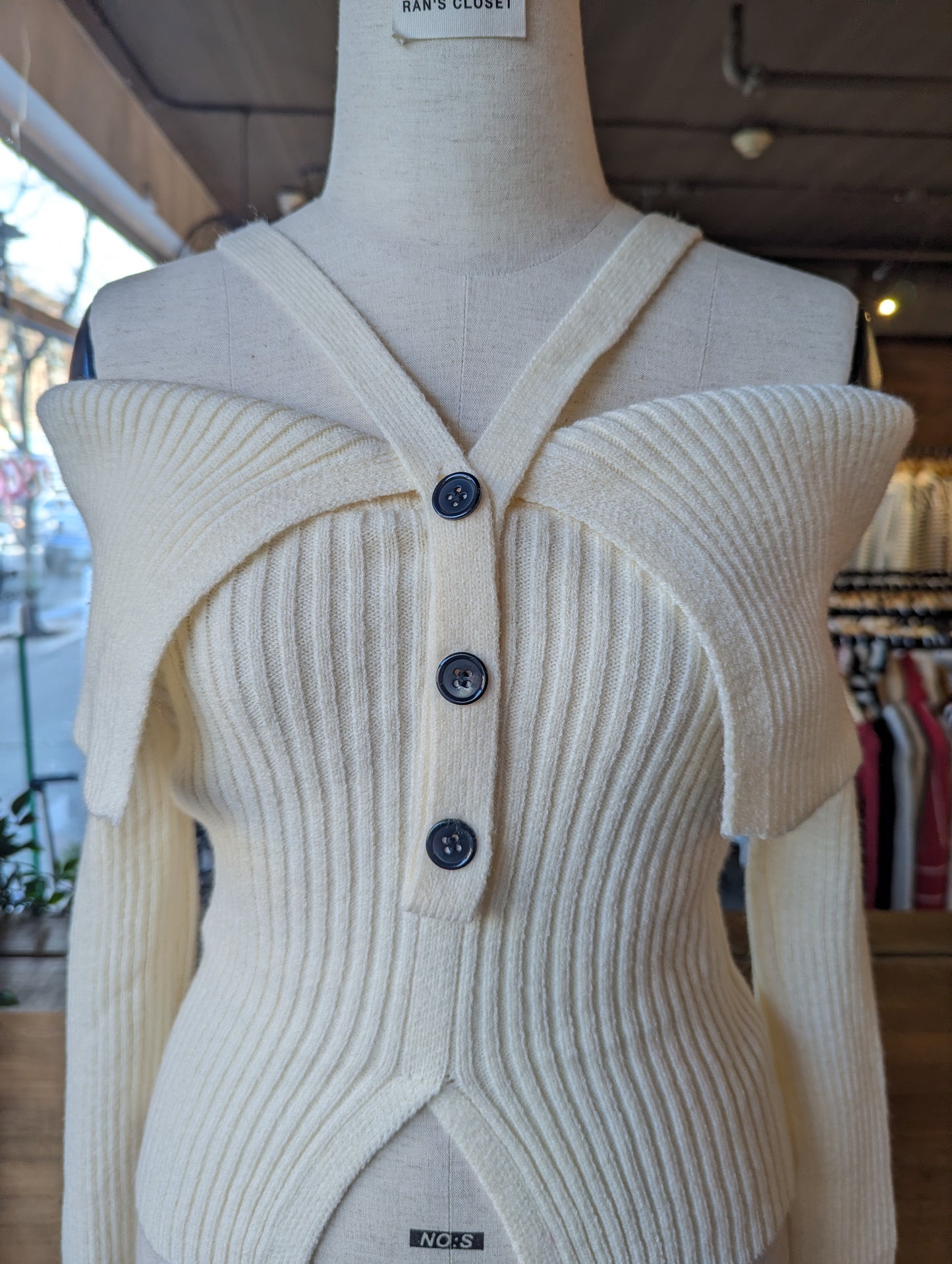 Off Shoulder Sweater with Buttons