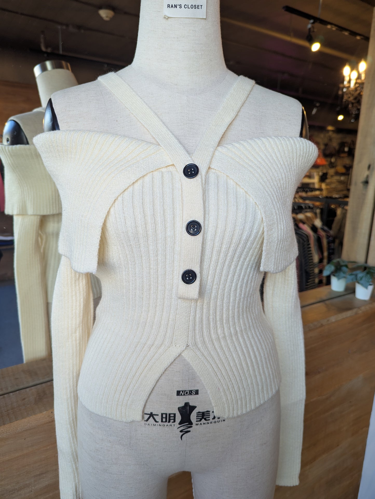 Off Shoulder Sweater with Buttons