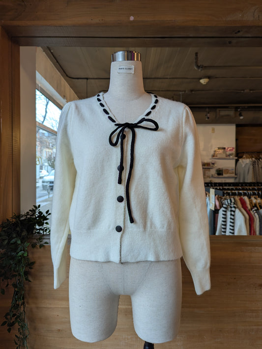 Contrast Trim Bow Cardigan