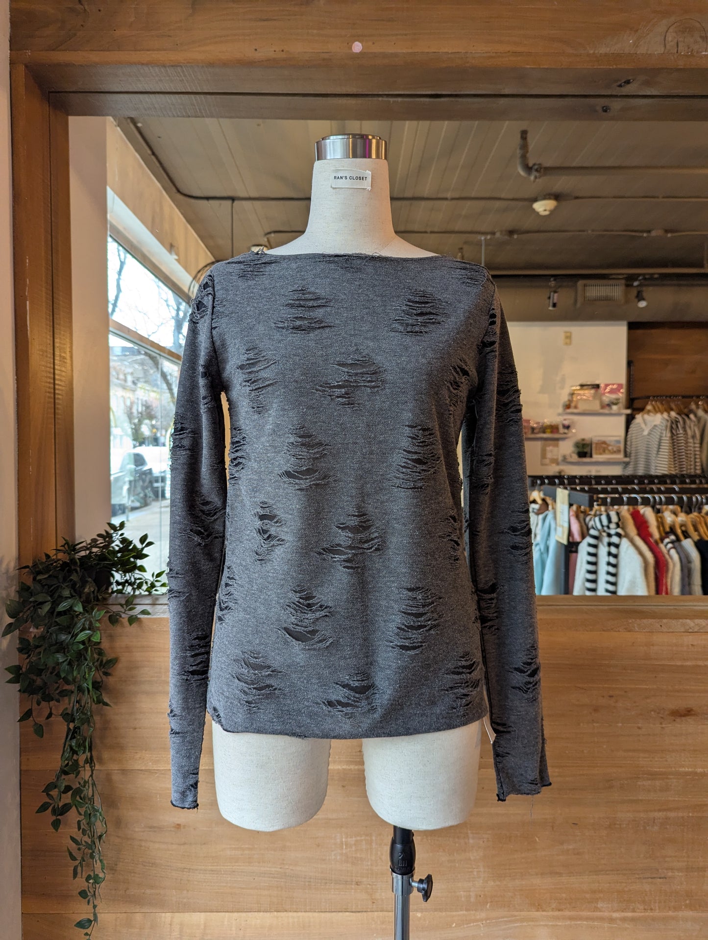 Distressed Boat Neck Long Sleeve