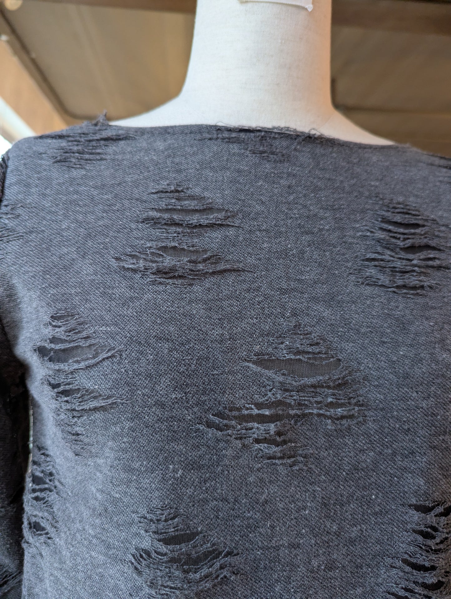 Distressed Boat Neck Long Sleeve