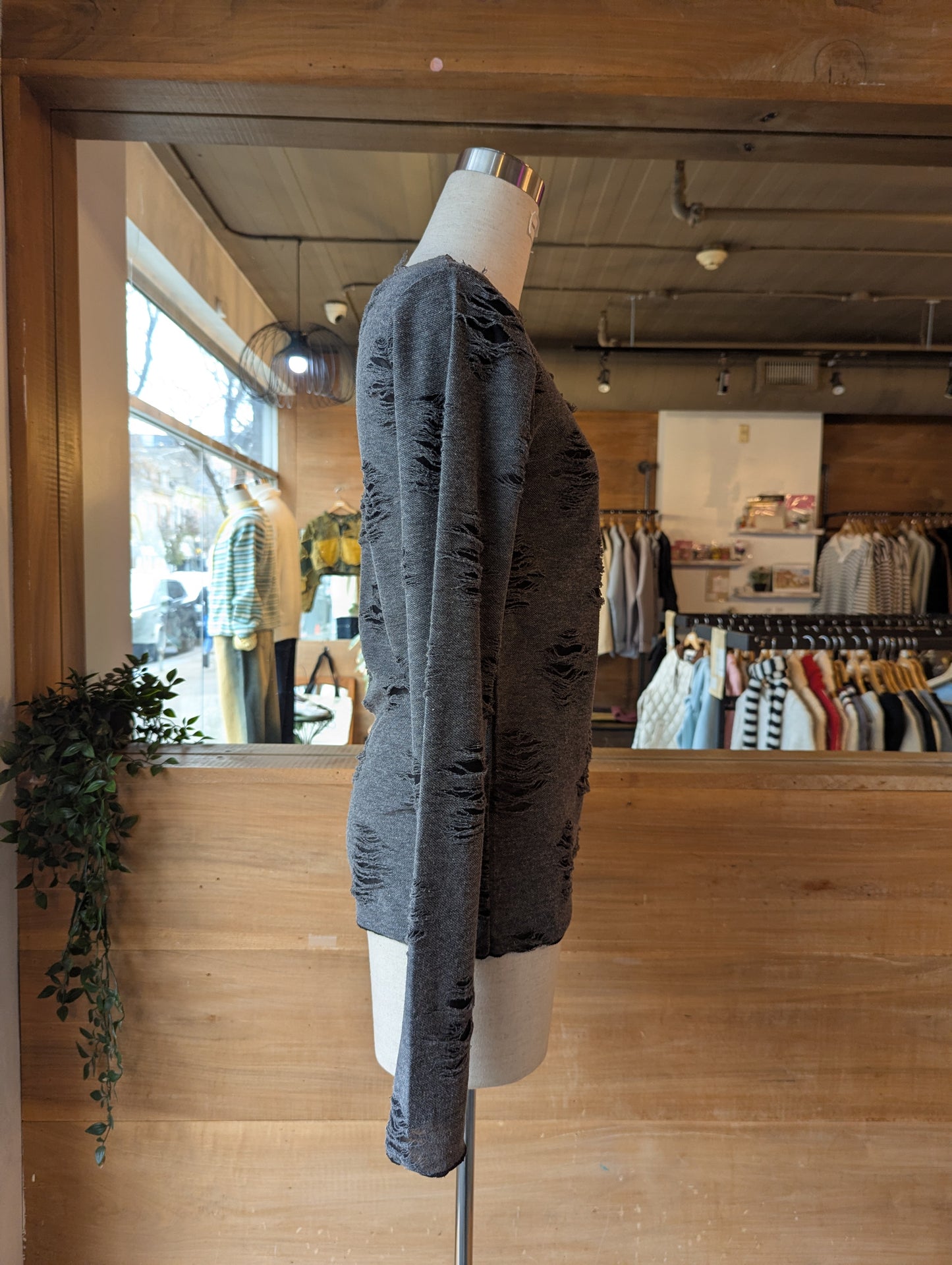 Distressed Boat Neck Long Sleeve