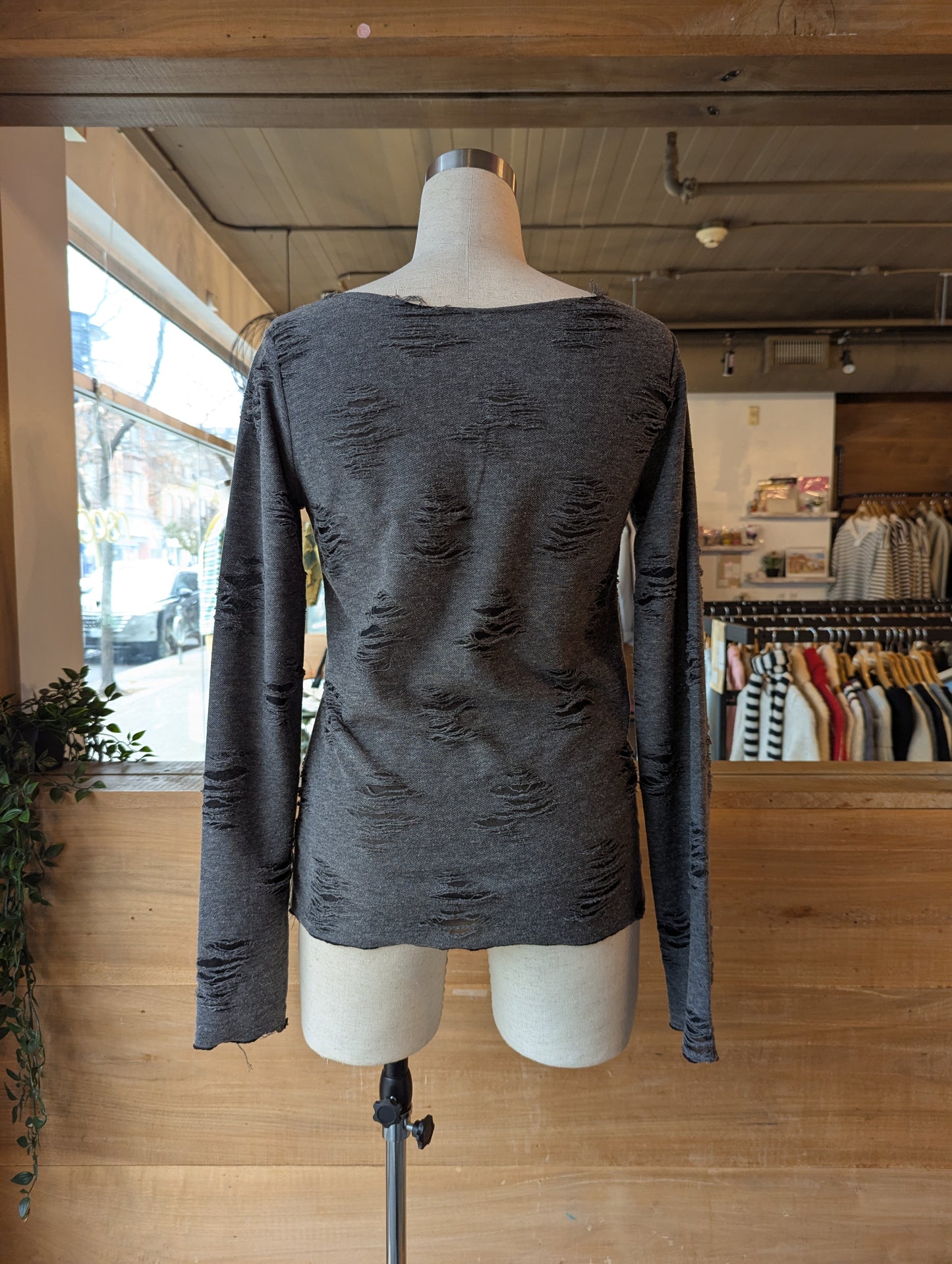 Distressed Boat Neck Long Sleeve