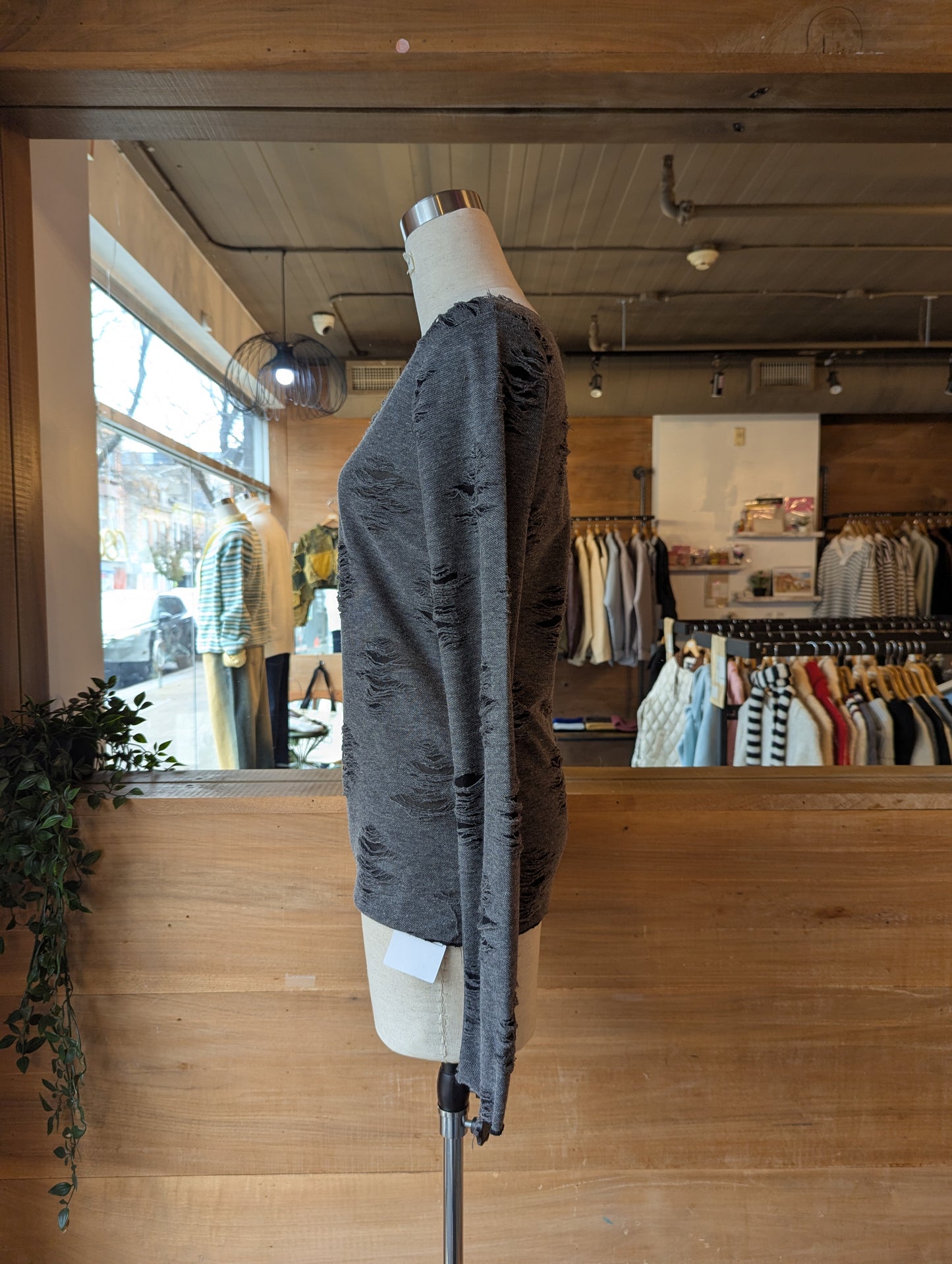 Distressed Boat Neck Long Sleeve