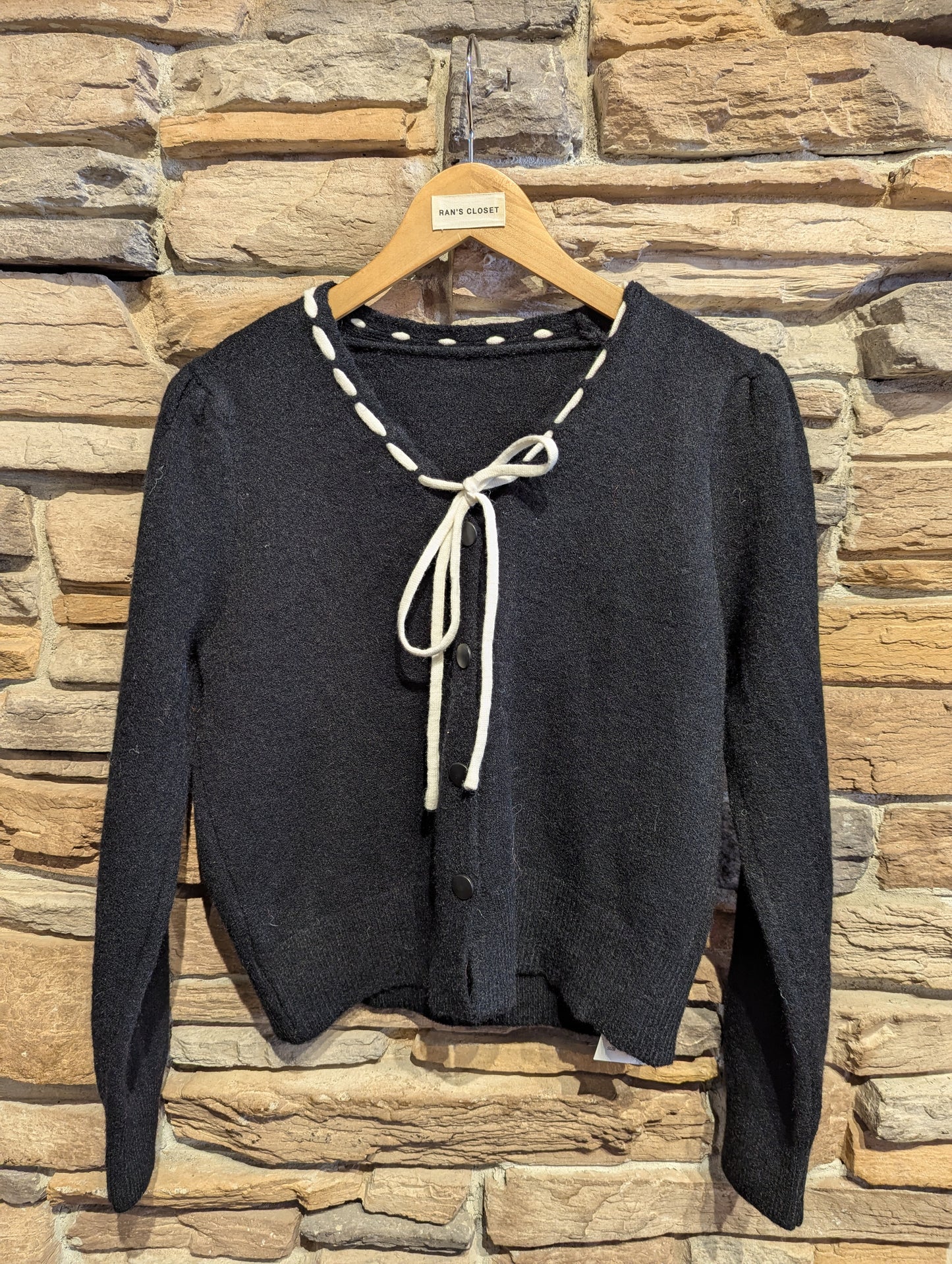 Contrast Trim Bow Cardigan