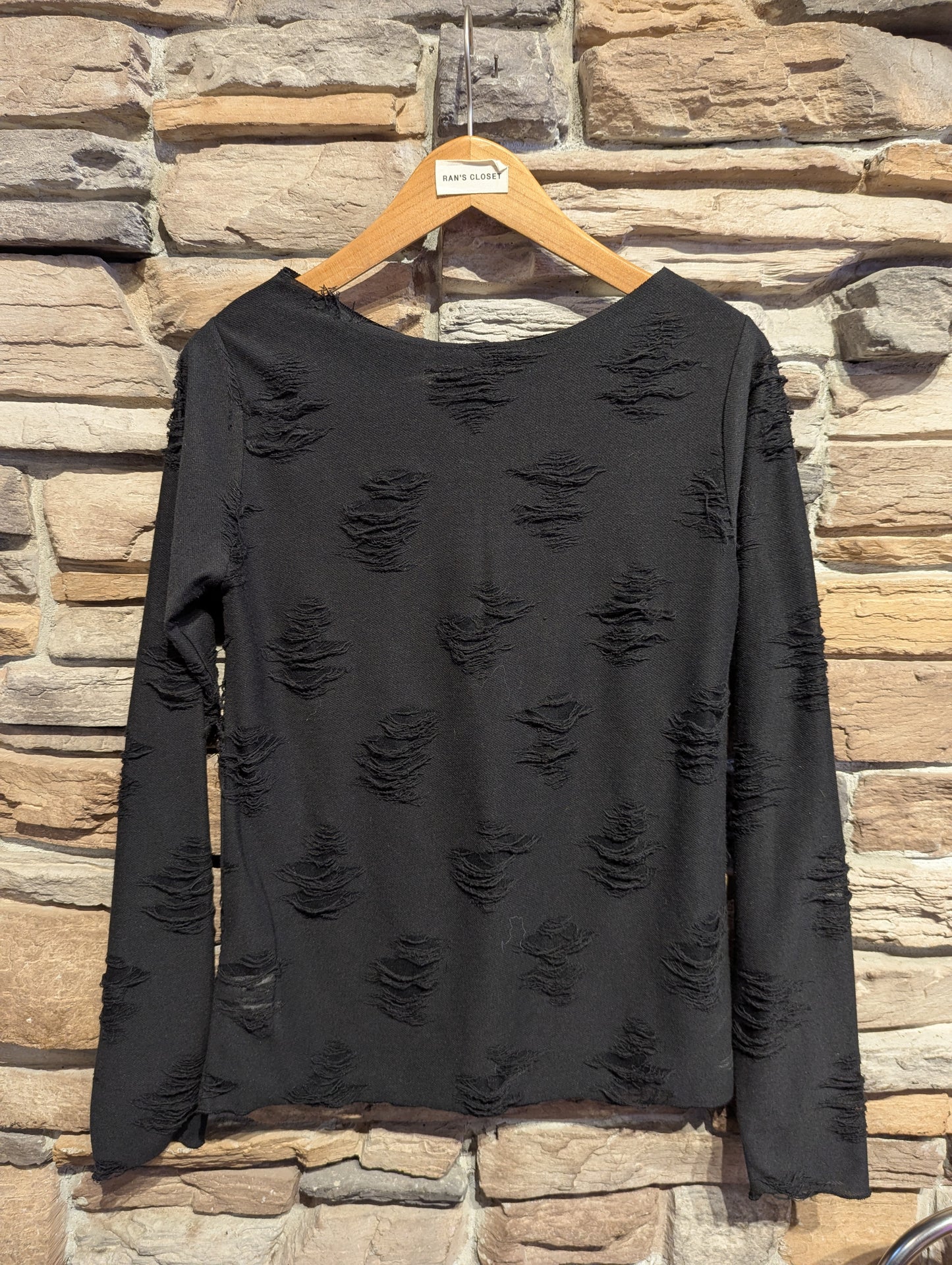 Distressed Boat Neck Long Sleeve