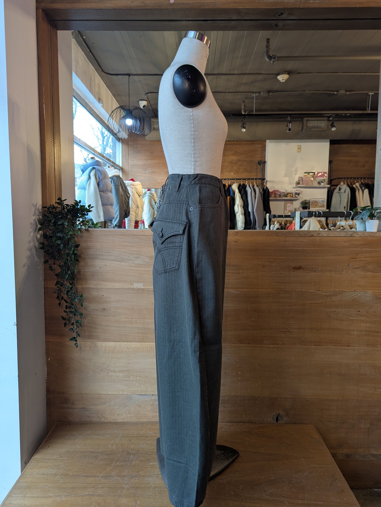 Fleece Lined High Rise Barrel Jeans with Pinstripes