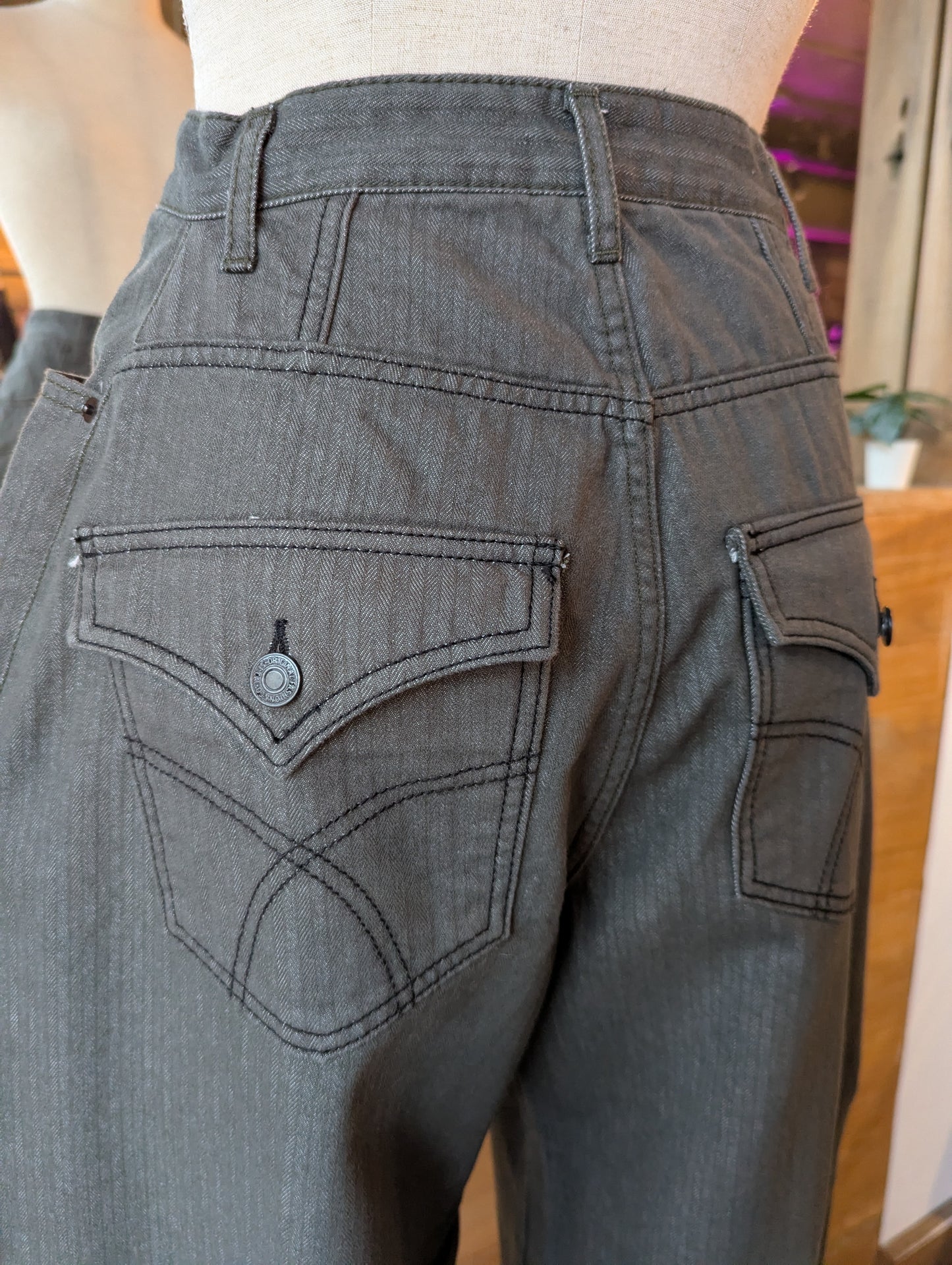 Fleece Lined High Rise Barrel Jeans with Pinstripes