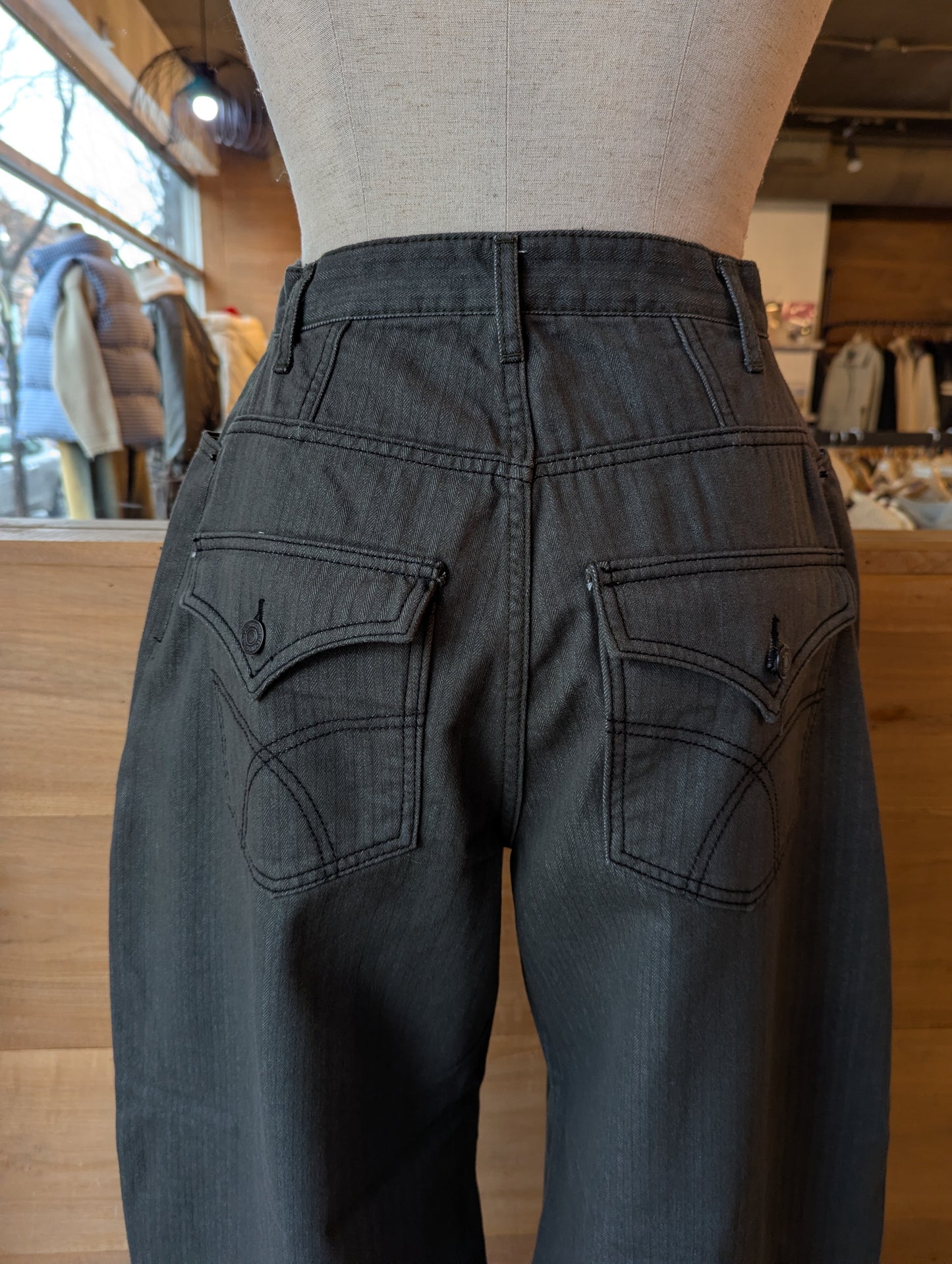 Fleece Lined High Rise Barrel Jeans with Pinstripes