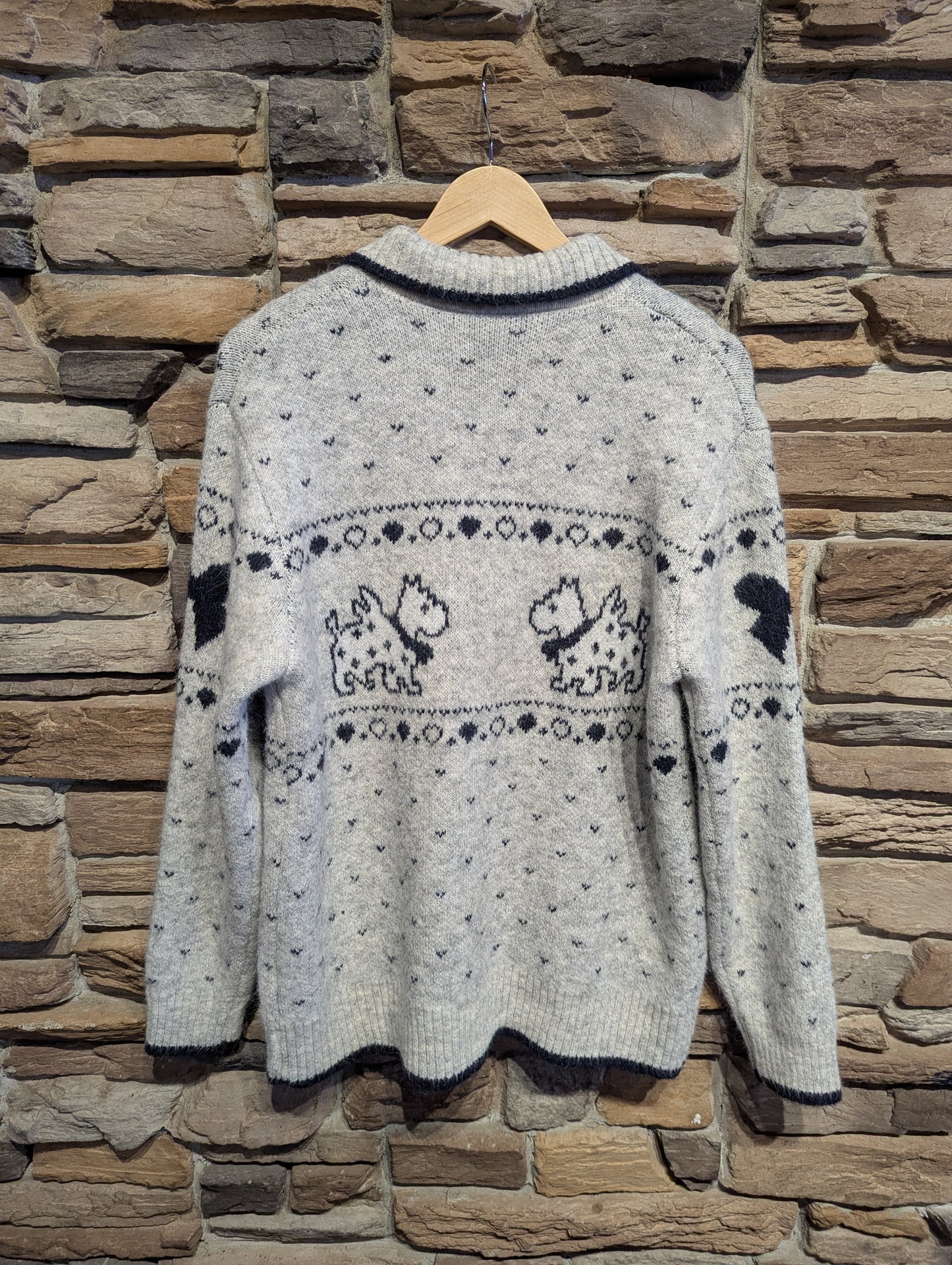 Dog Graphic Collared Knit Cardigan