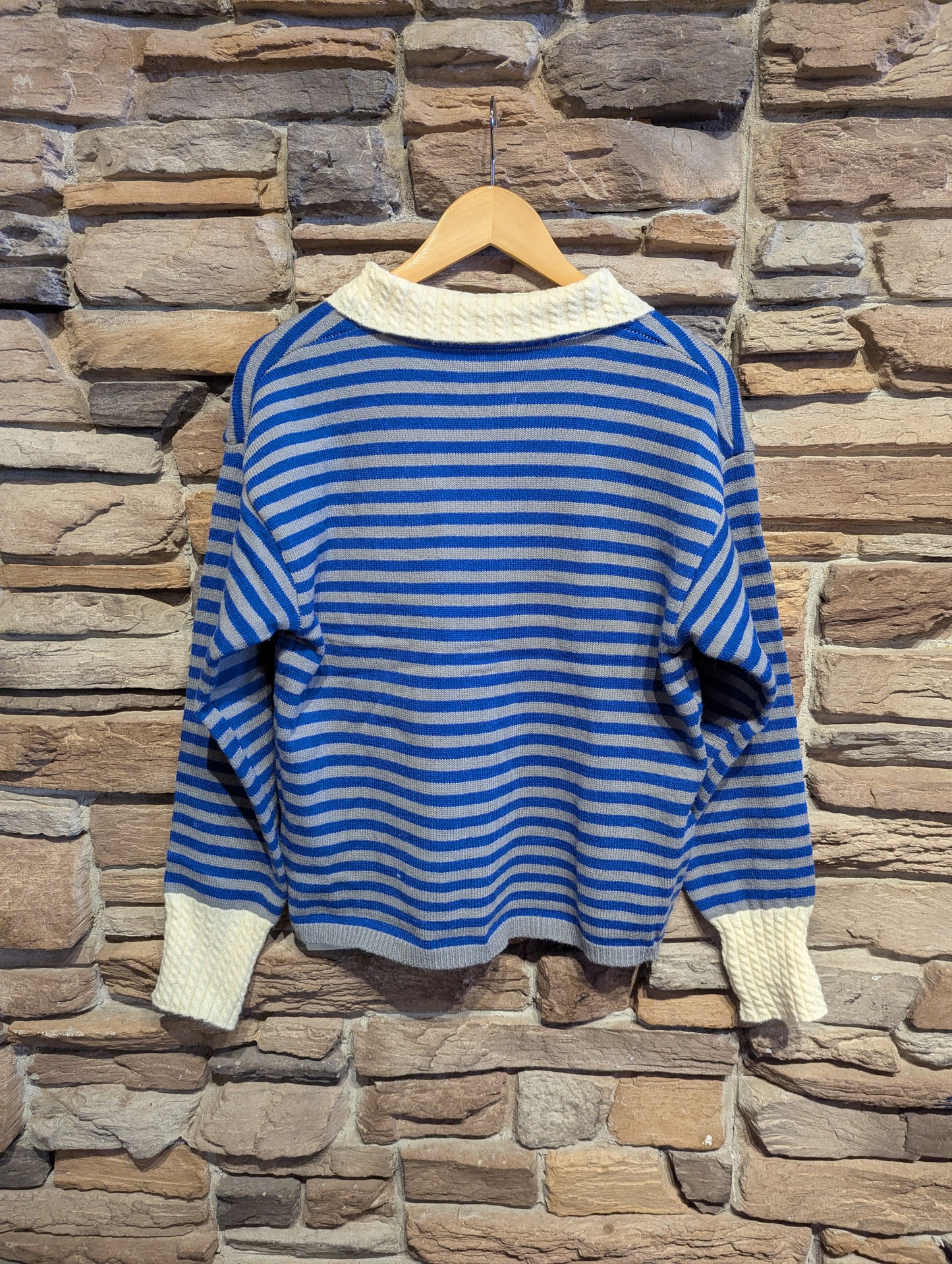 Striped Button Up Cardigan with Cable Knit Detailing