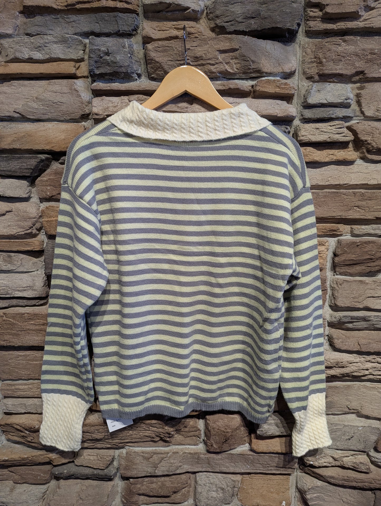 Striped Button Up Cardigan with Cable Knit Detailing