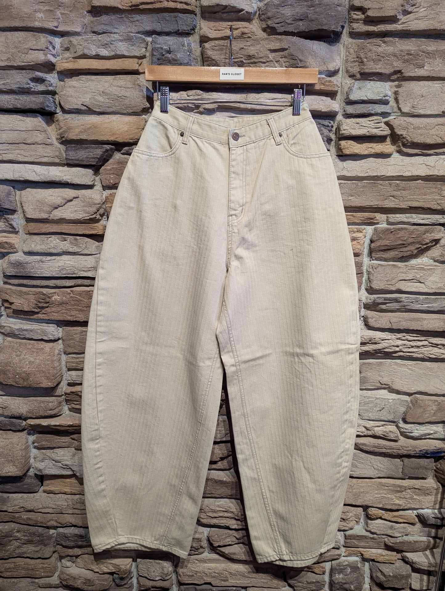 Fleece Lined High Rise Barrel Jeans with Pinstripes