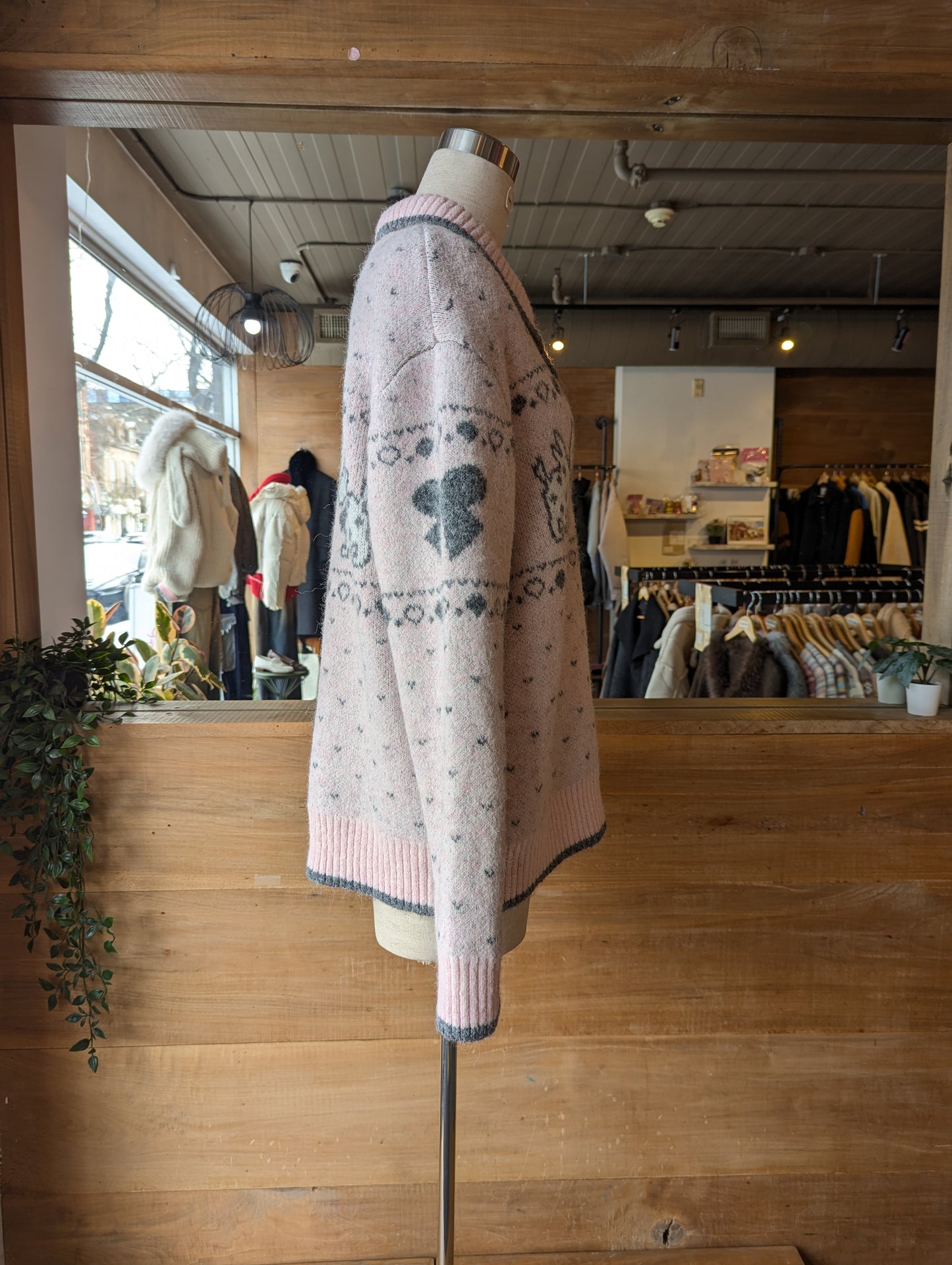 Dog Graphic Collared Knit Cardigan