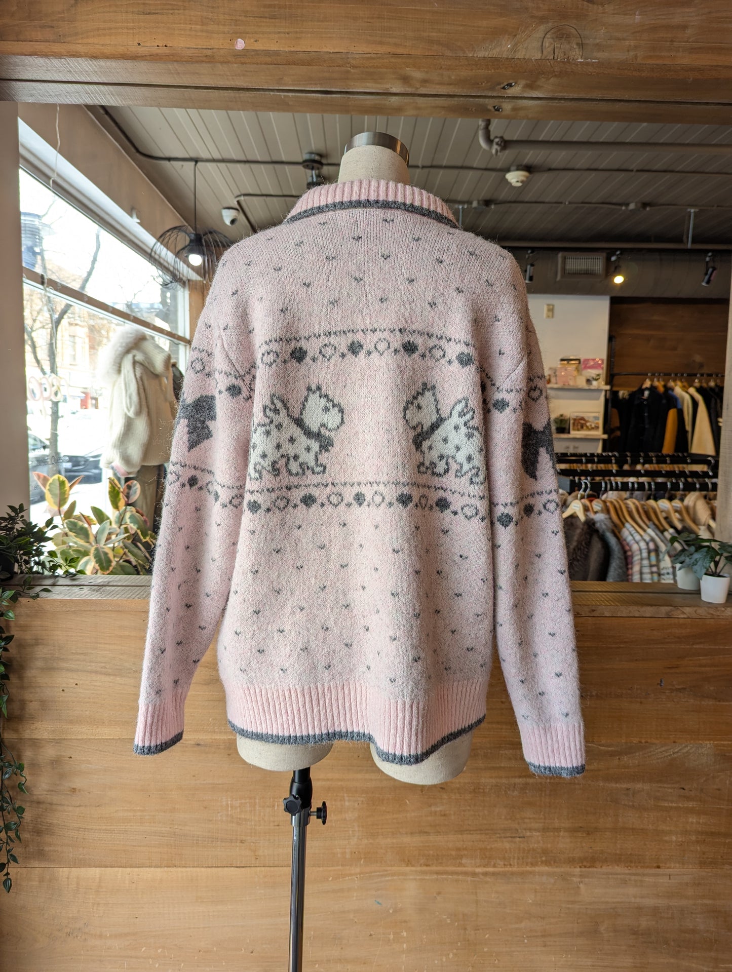 Dog Graphic Collared Knit Cardigan