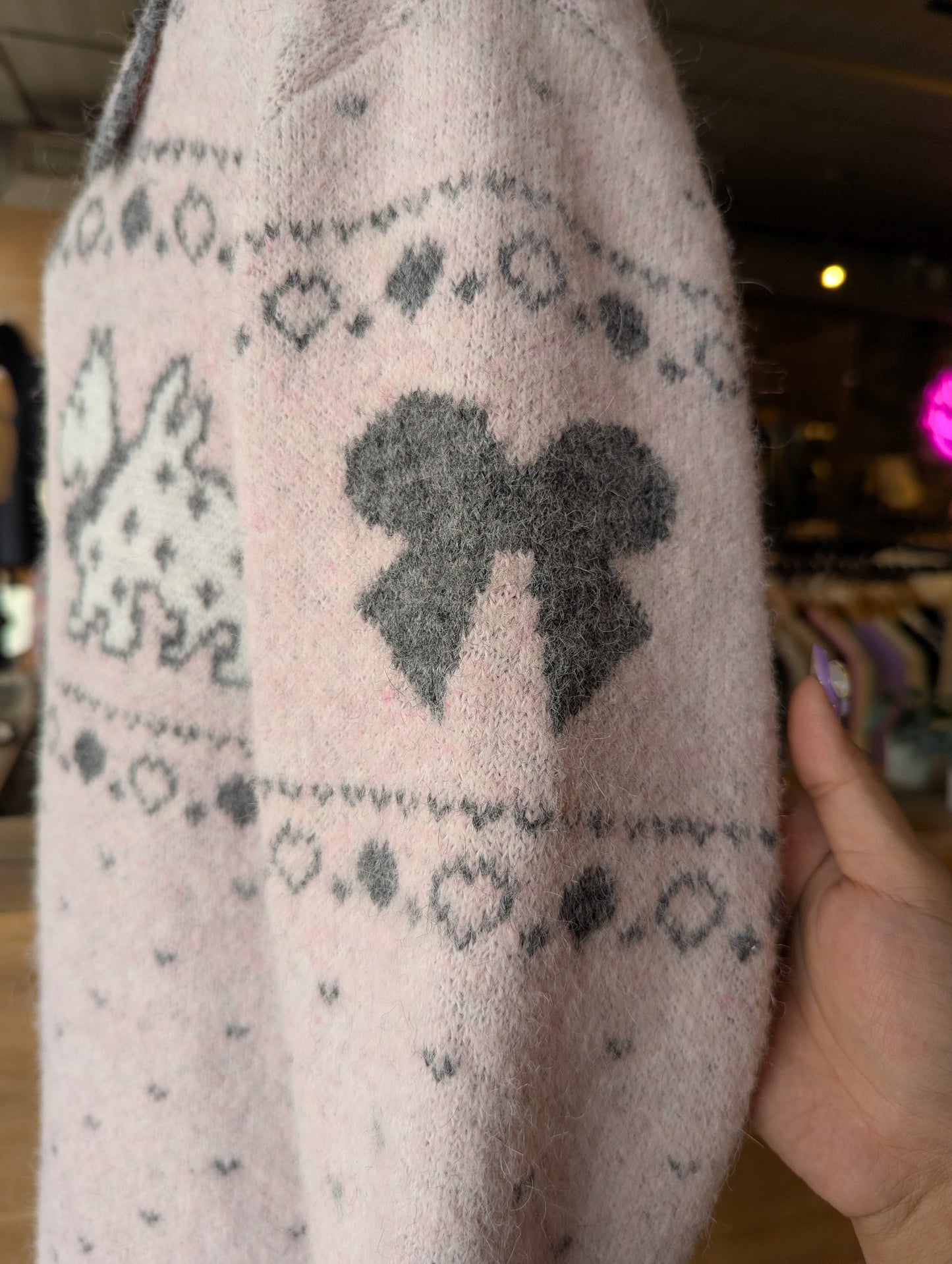 Dog Graphic Collared Knit Cardigan