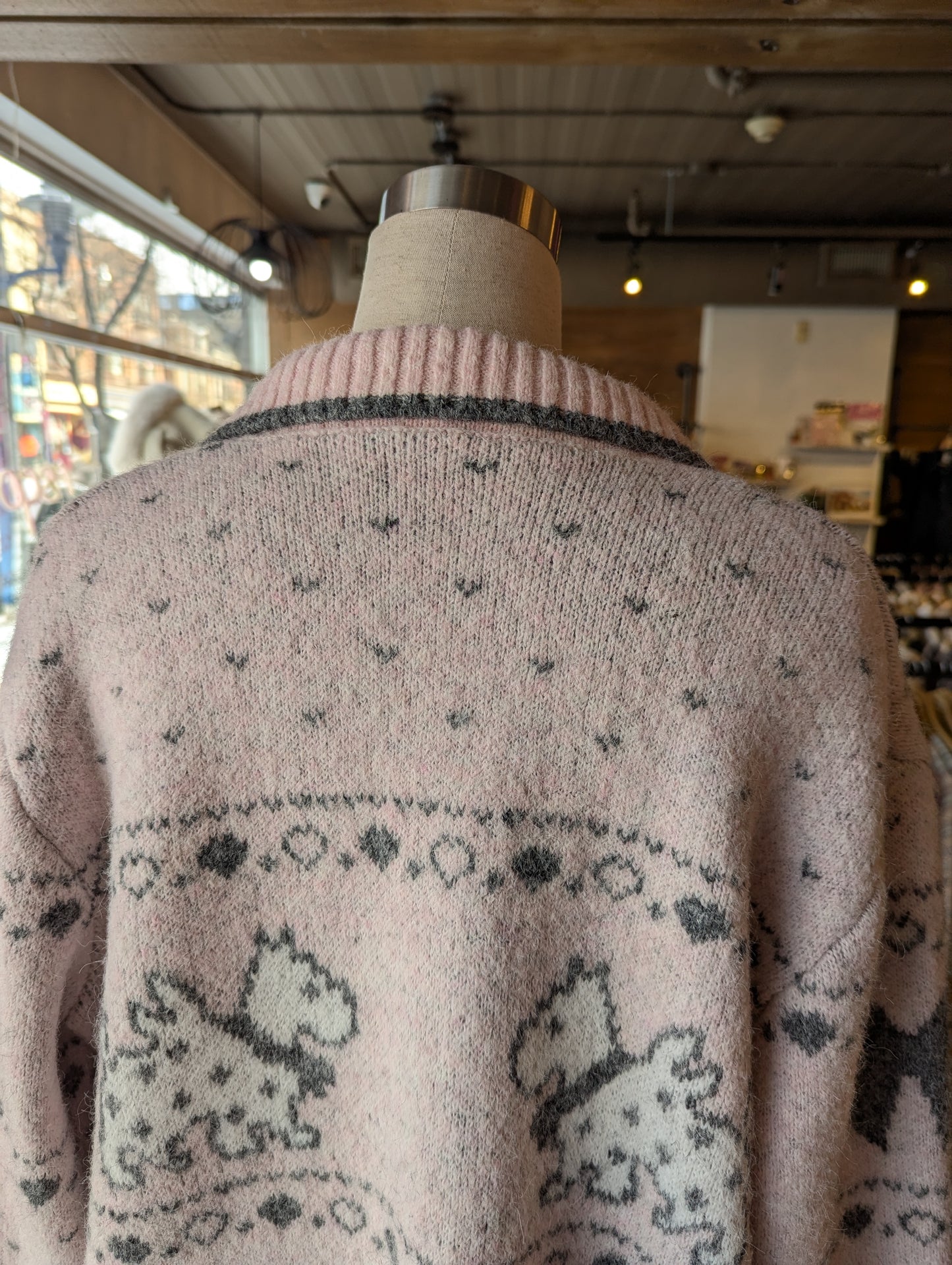 Dog Graphic Collared Knit Cardigan