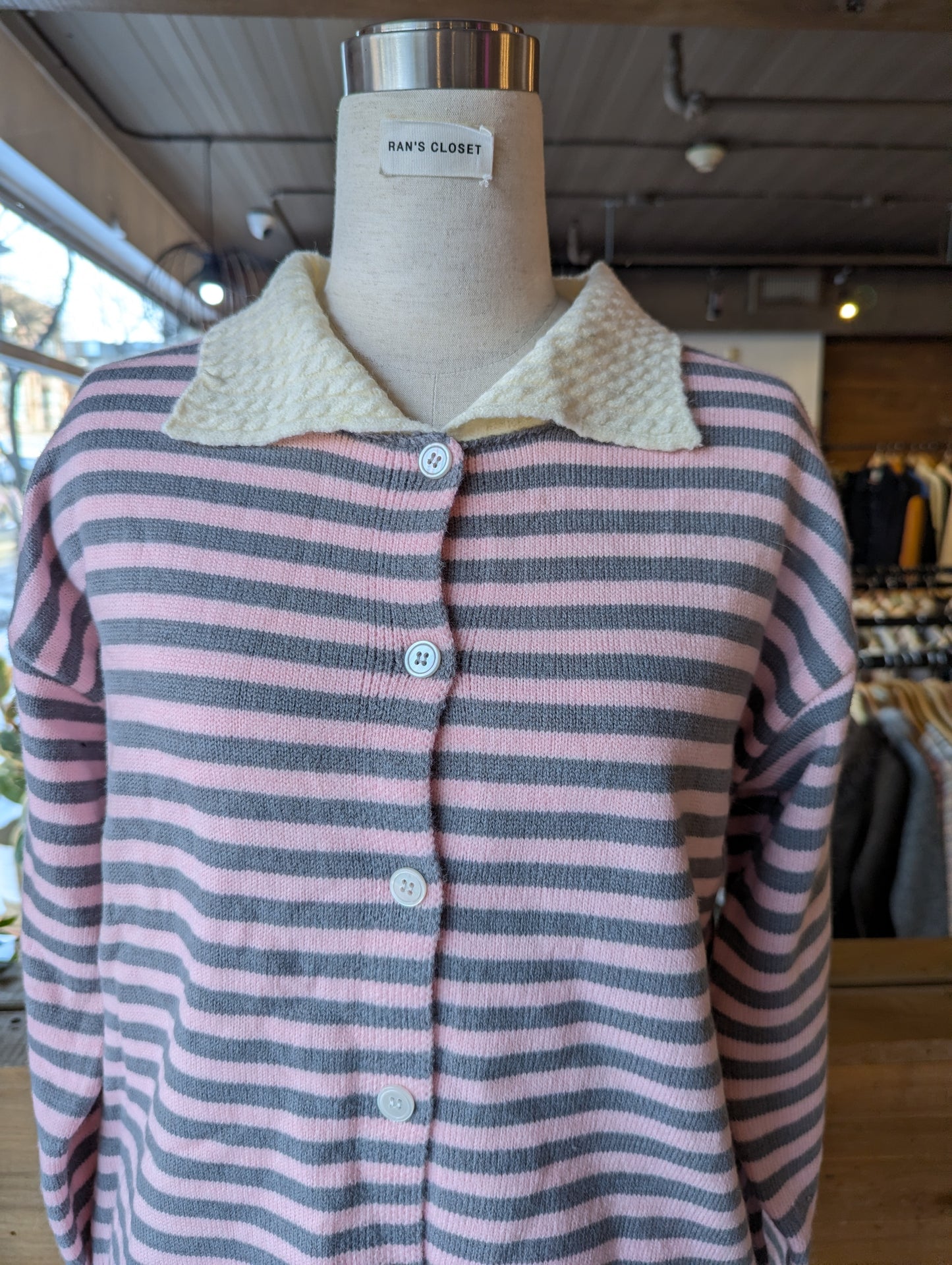 Striped Button Up Cardigan with Cable Knit Detailing