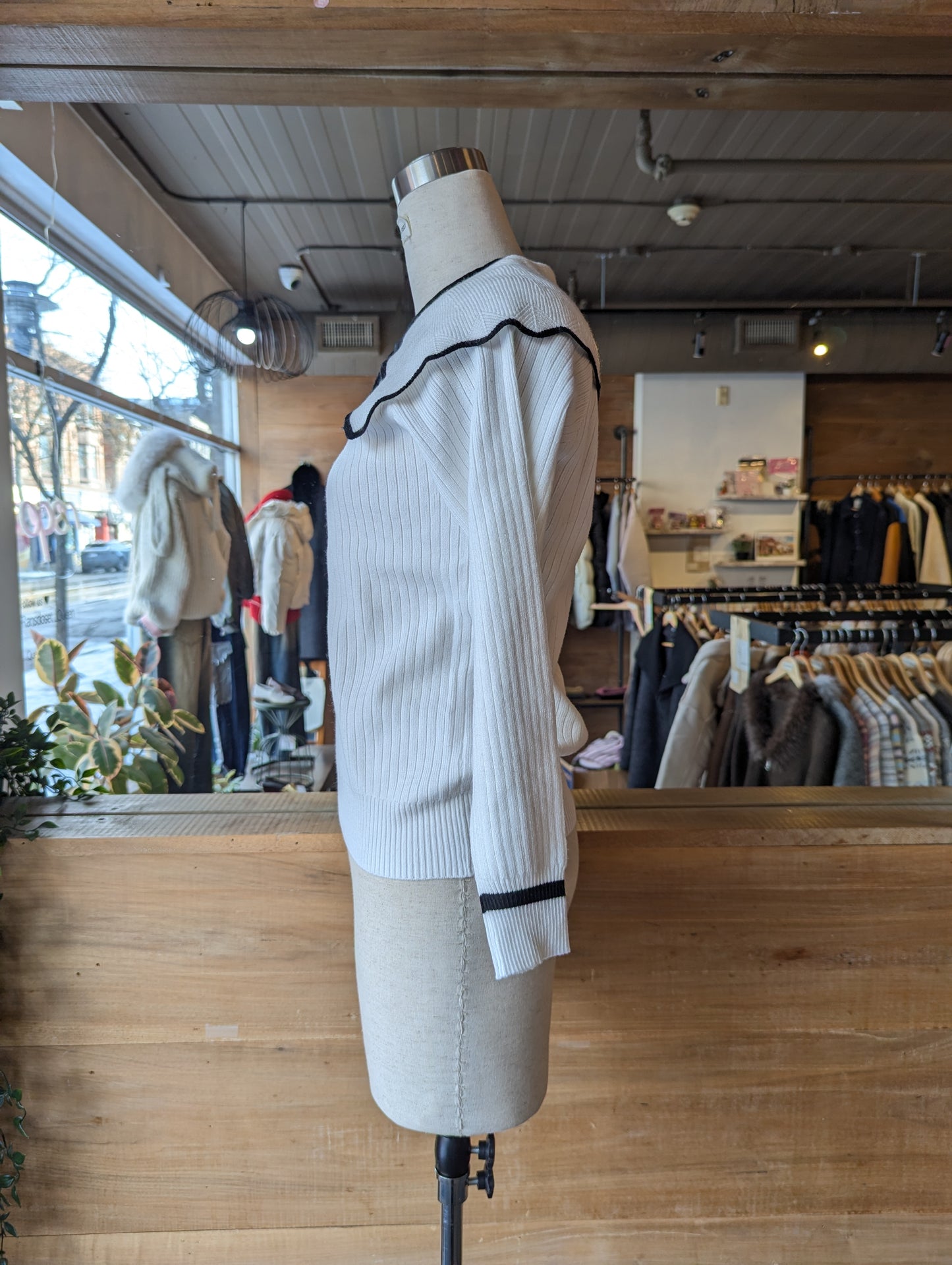 Heart Buttoned Cardigan with Oversized Collar