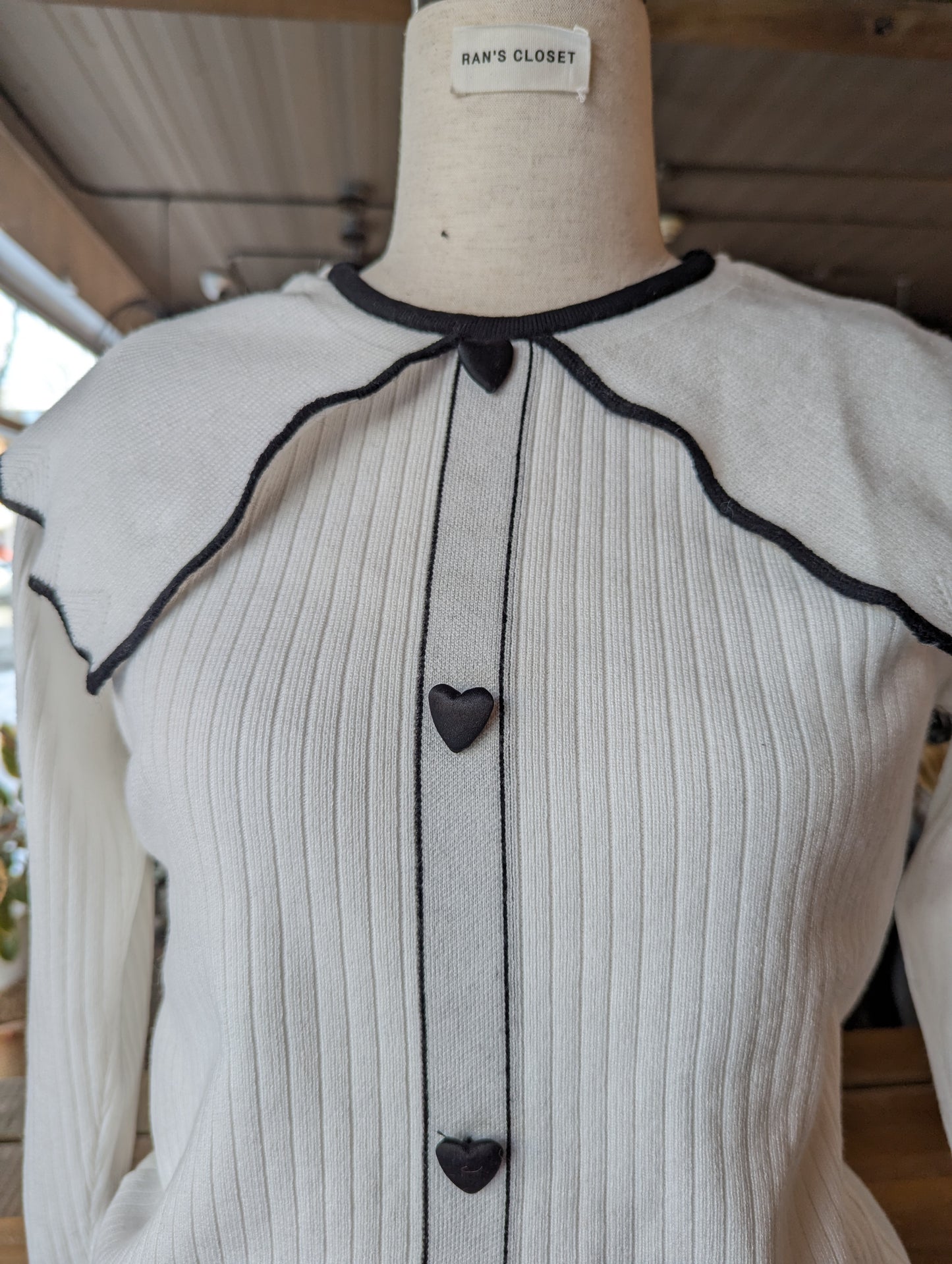 Heart Buttoned Cardigan with Oversized Collar