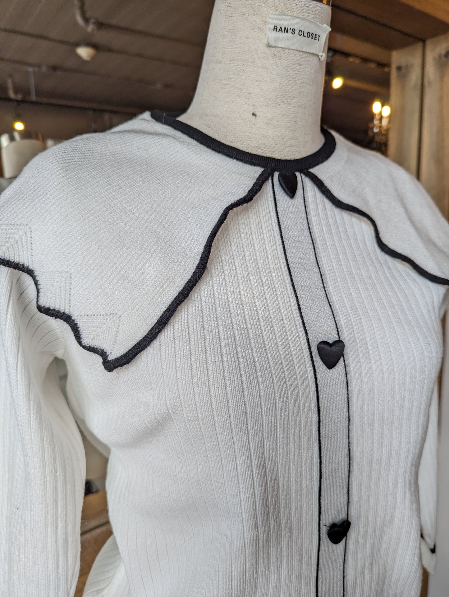 Heart Buttoned Cardigan with Oversized Collar