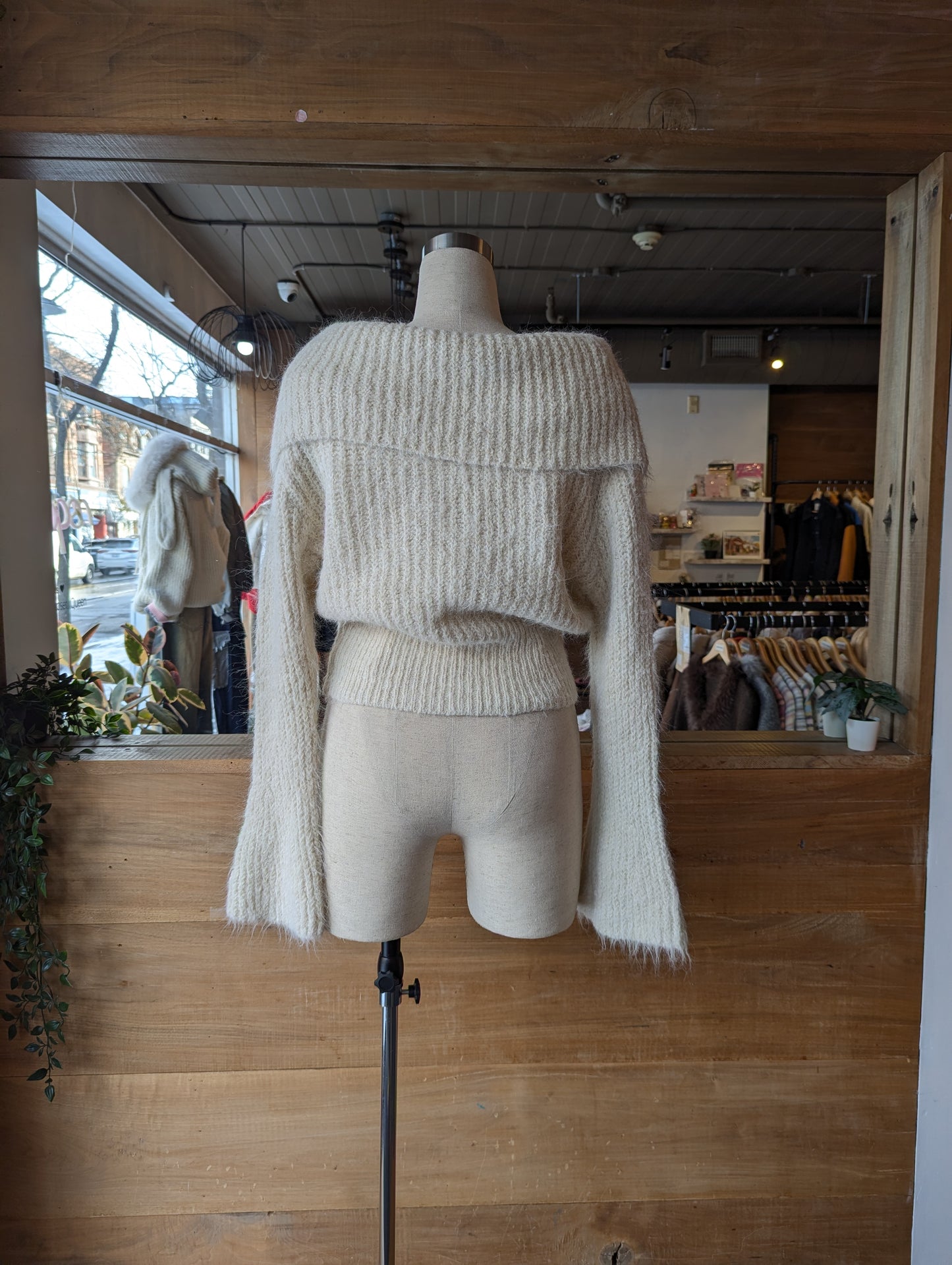 Off the Should Fuzzy Ribbed Top