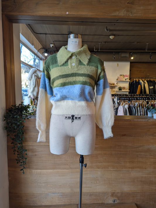 Big Collar Fuzzy Striped Sweater