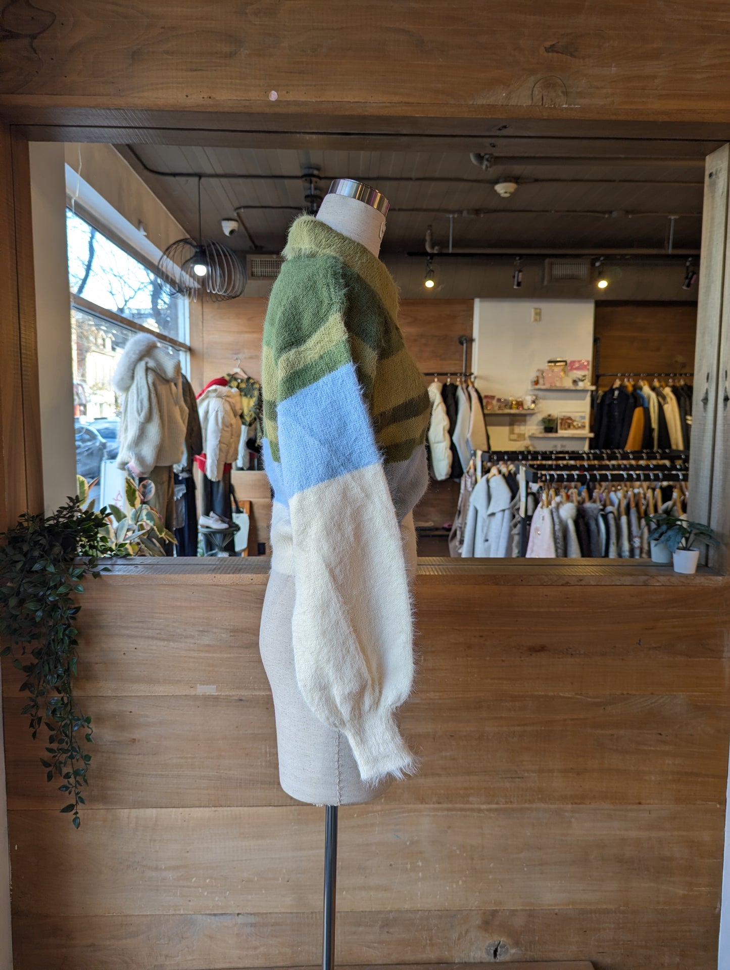 Big Collar Fuzzy Striped Sweater