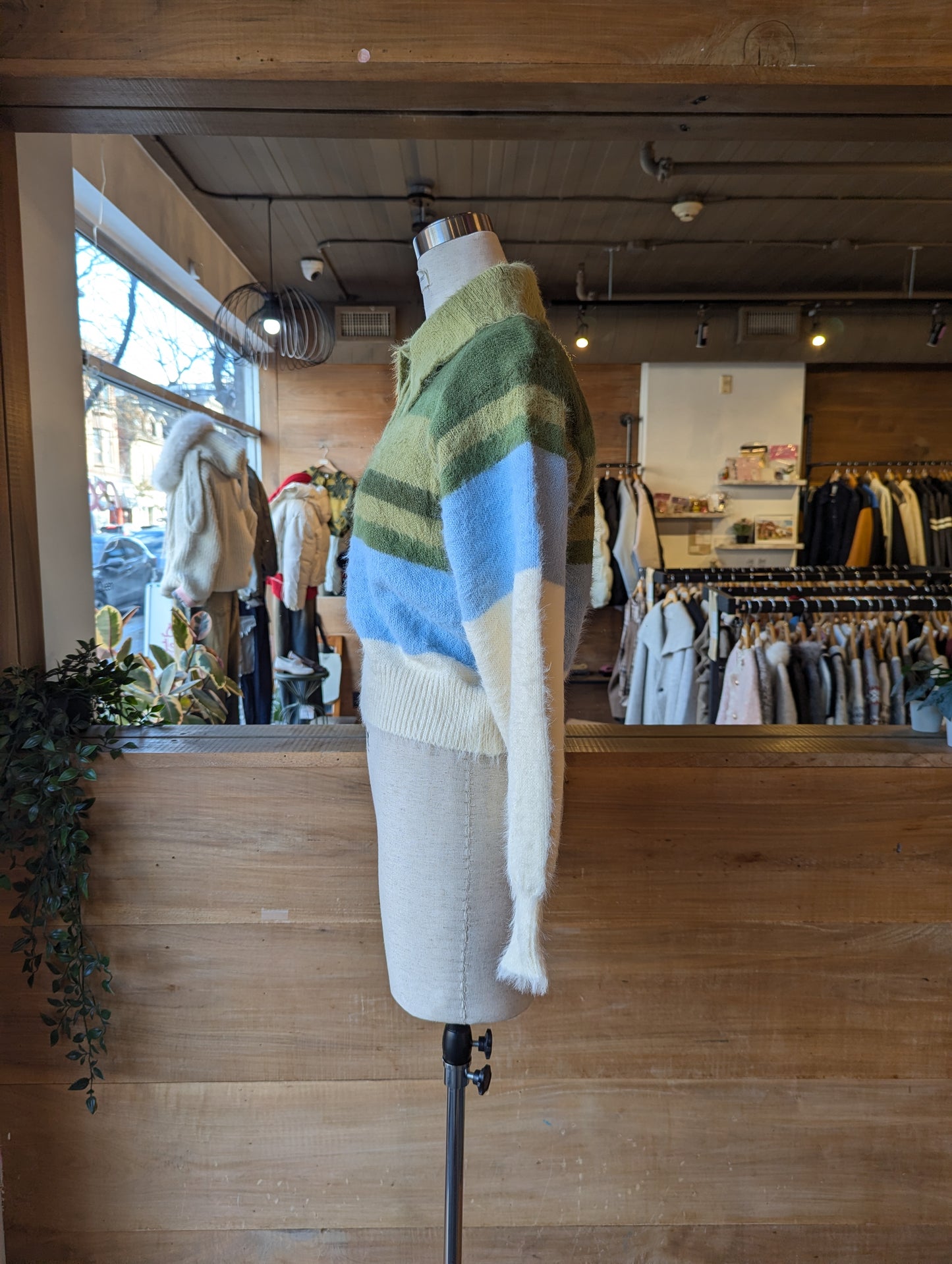 Big Collar Fuzzy Striped Sweater