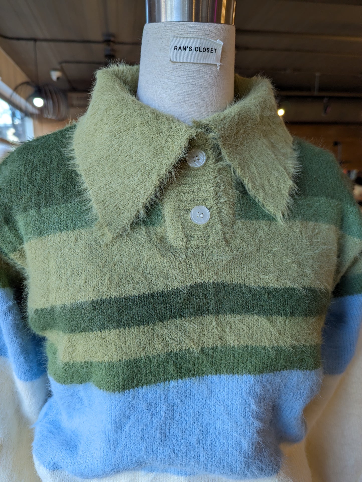 Big Collar Fuzzy Striped Sweater