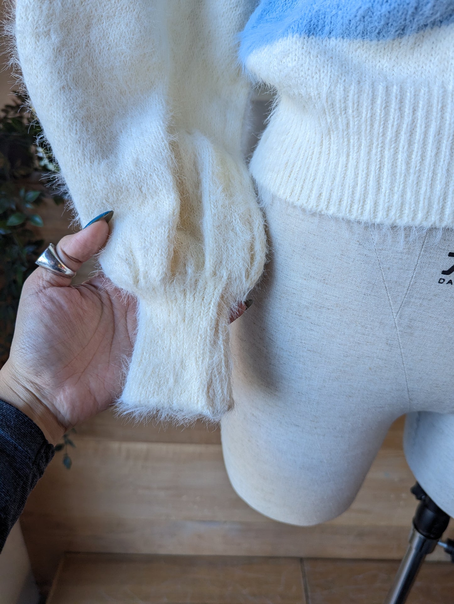 Big Collar Fuzzy Striped Sweater