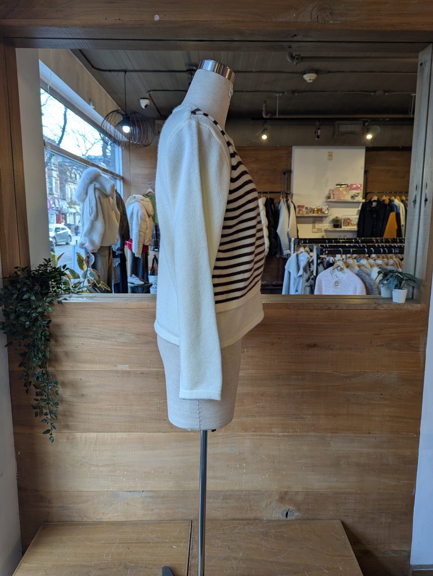 White Sweater with Rouched Striped overlay