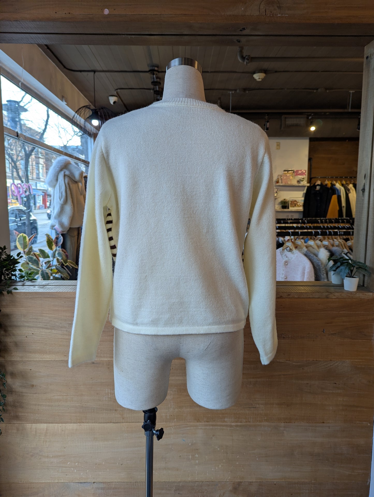 White Sweater with Rouched Striped overlay