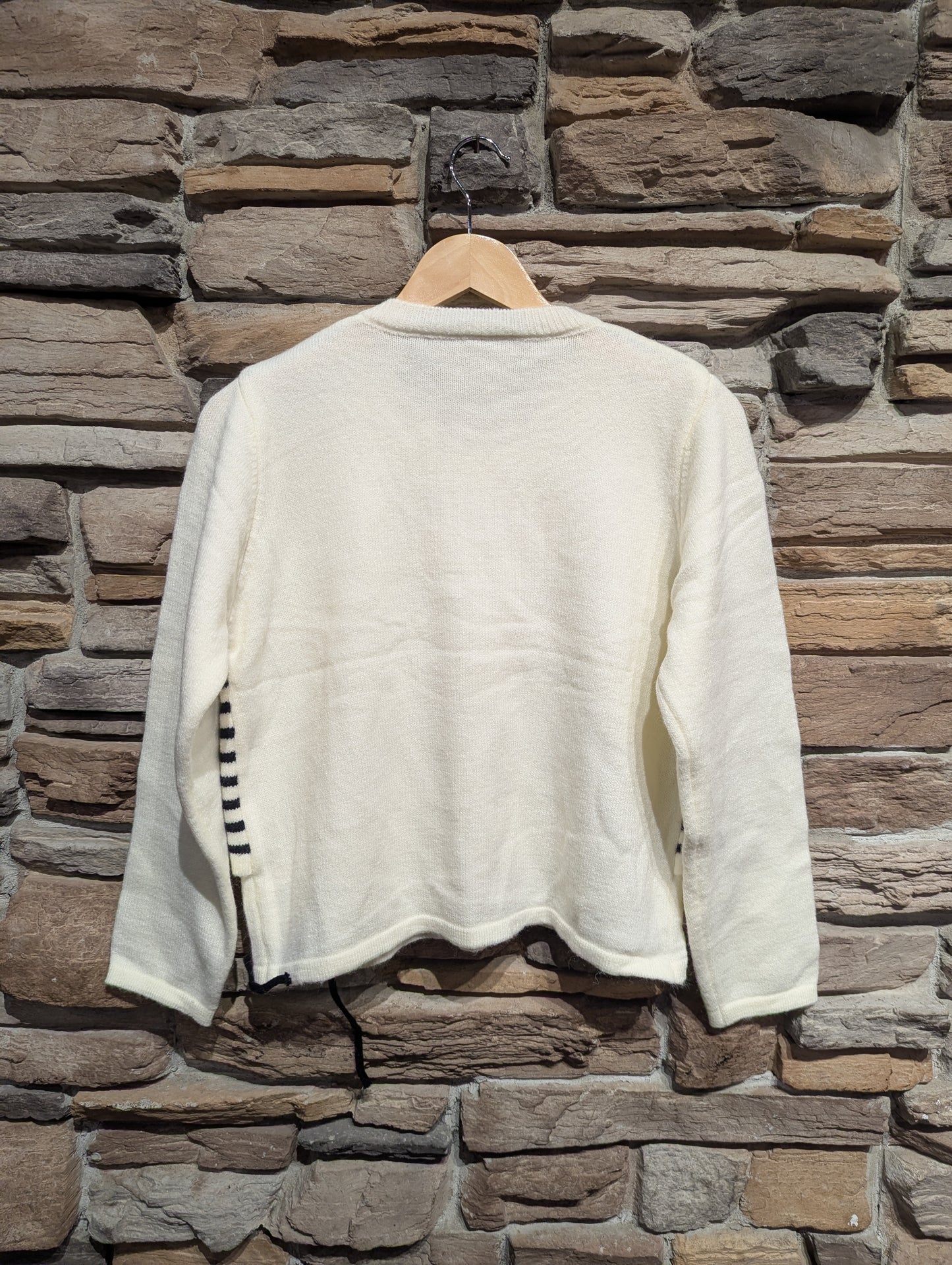 White Sweater with Rouched Striped overlay