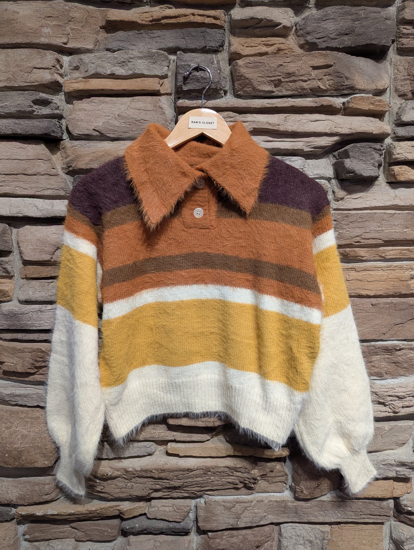 Big Collar Fuzzy Striped Sweater