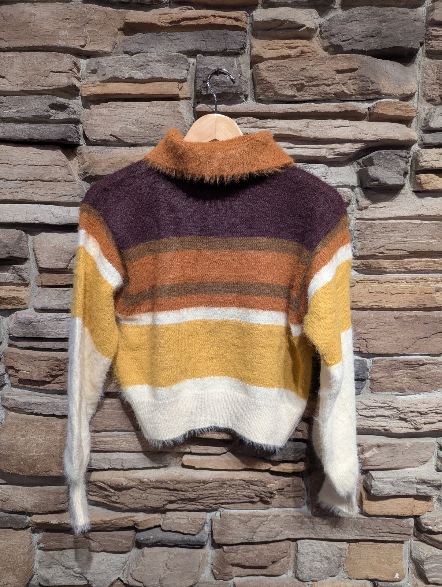 Big Collar Fuzzy Striped Sweater