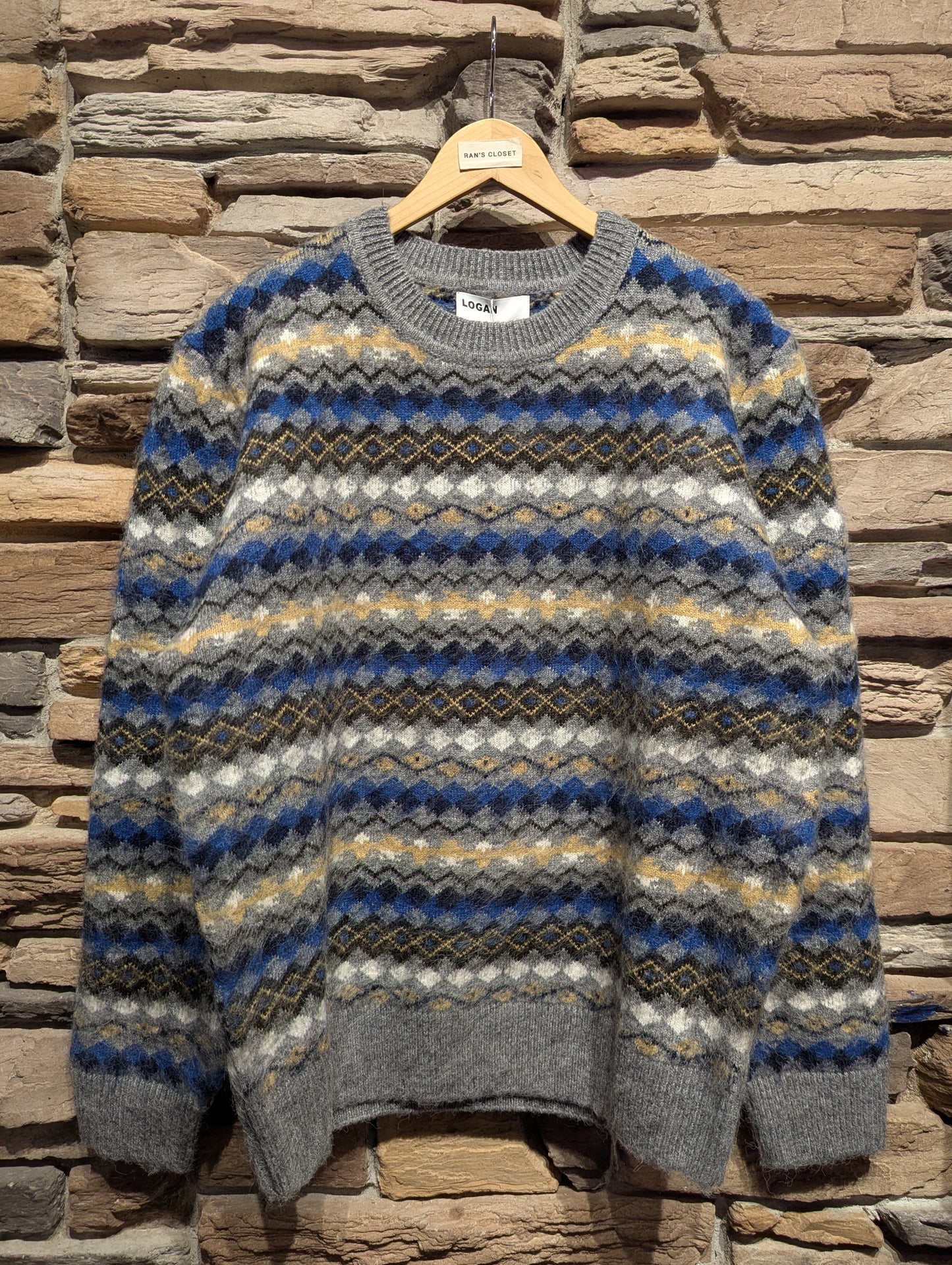 Mohair Diamond Patterned Pullover Sweater