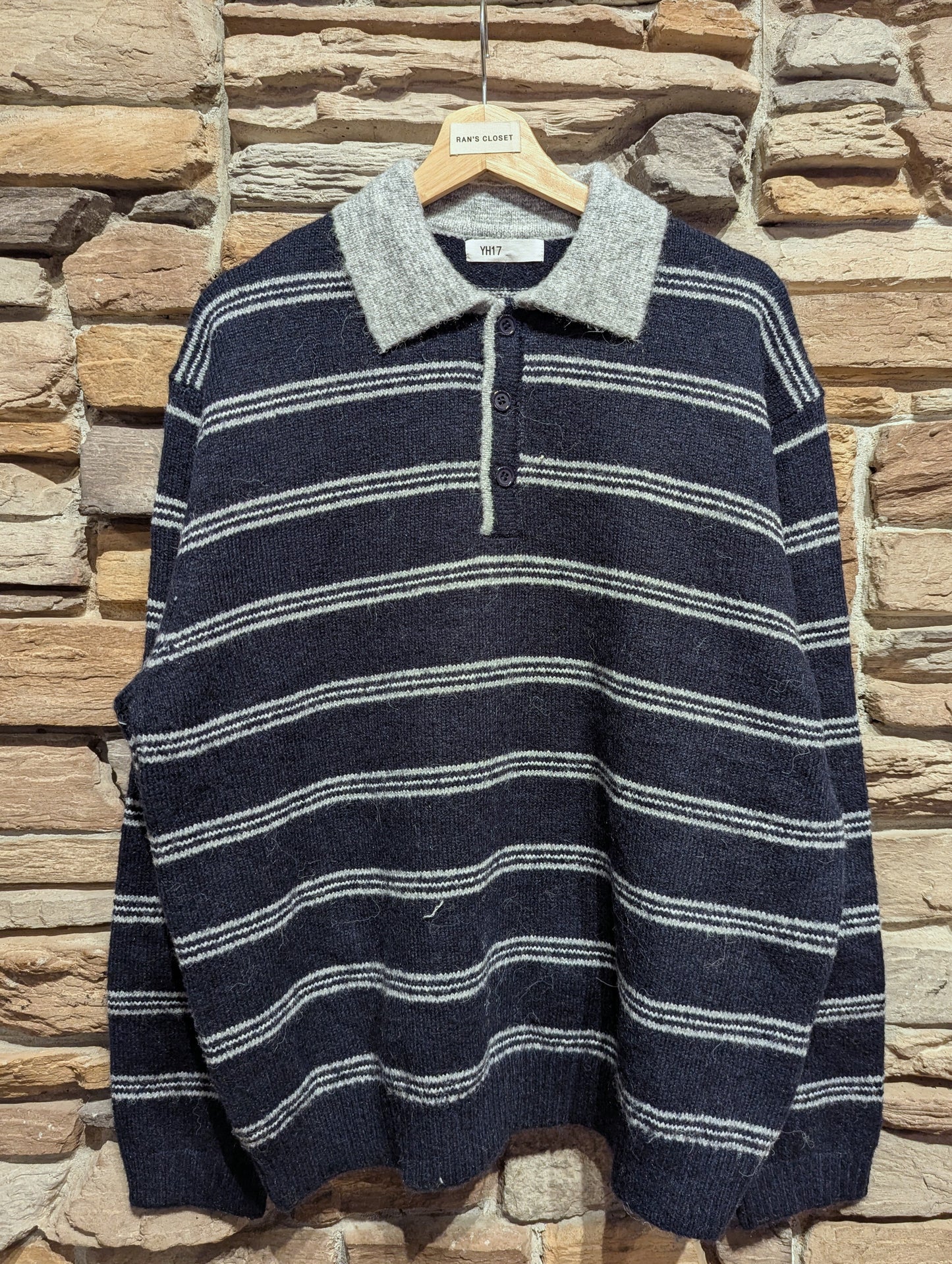 Fuzzy Striped Collar Sweater