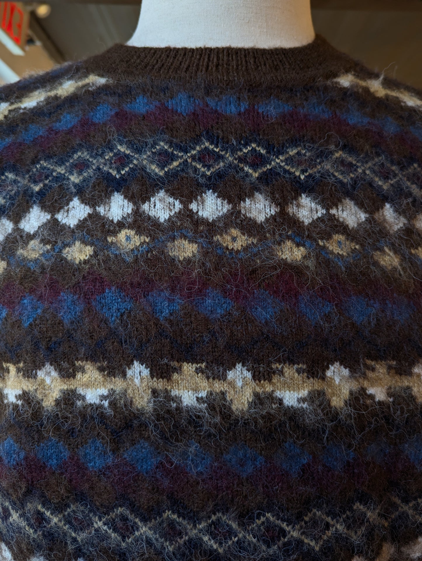 Mohair Diamond Patterned Pullover Sweater