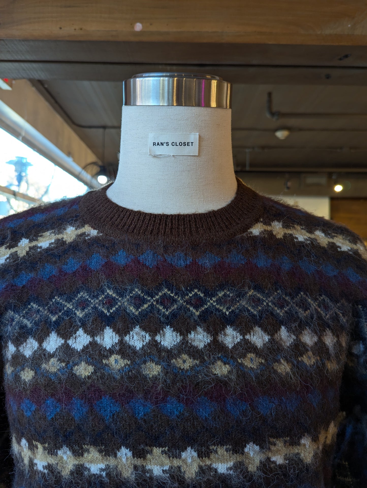 Mohair Diamond Patterned Pullover Sweater