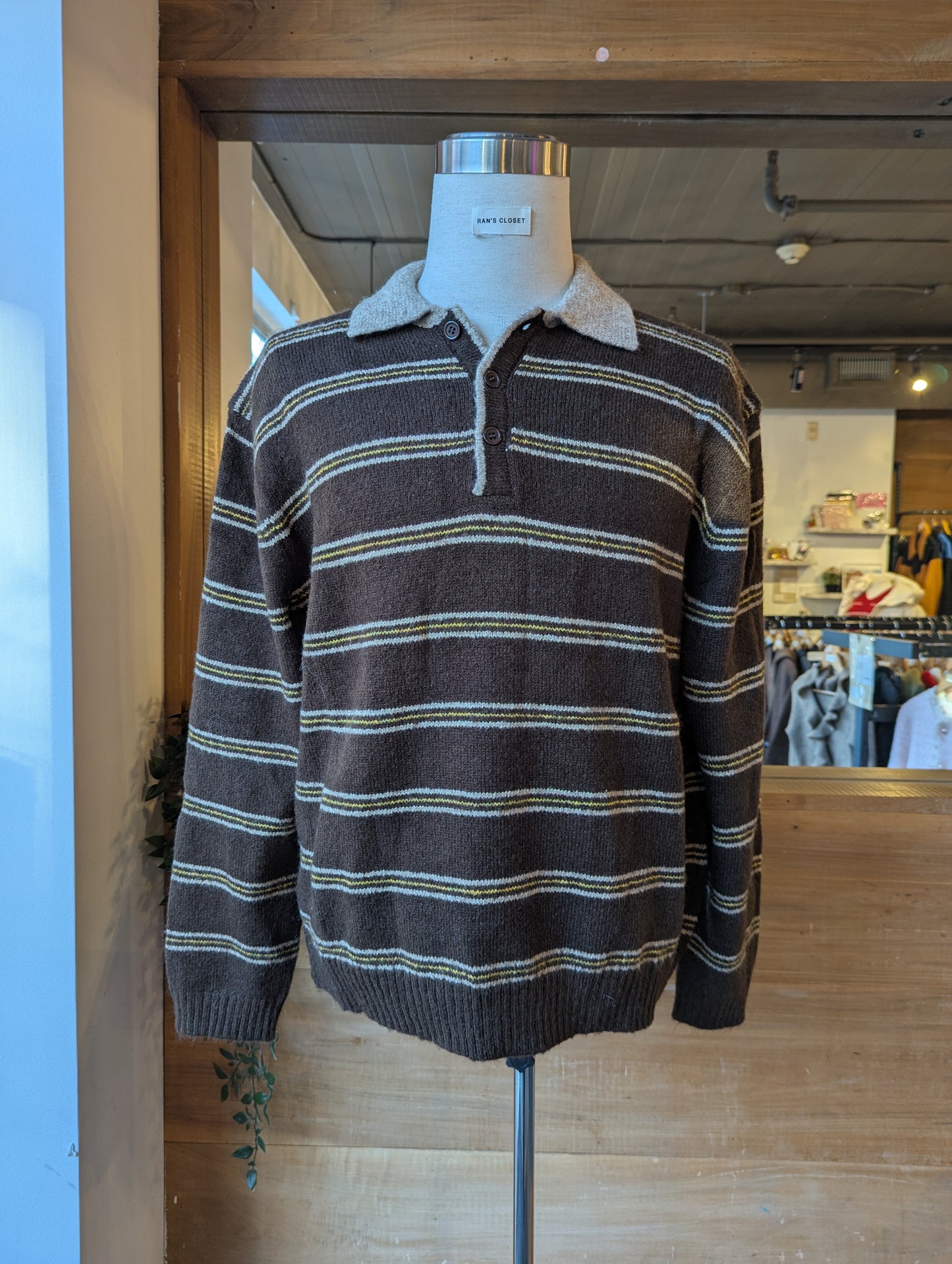 Fuzzy Striped Collar Sweater