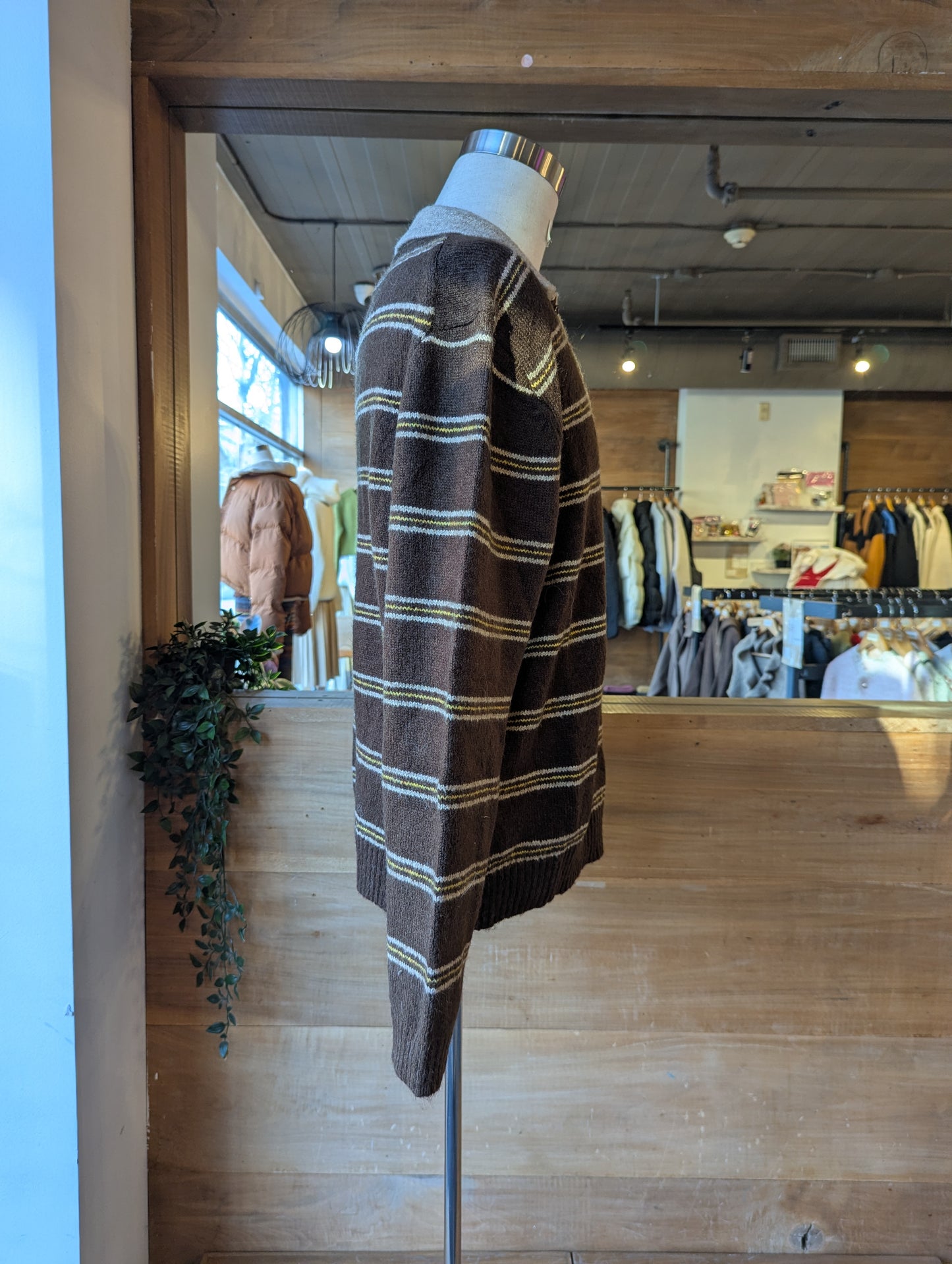 Fuzzy Striped Collar Sweater